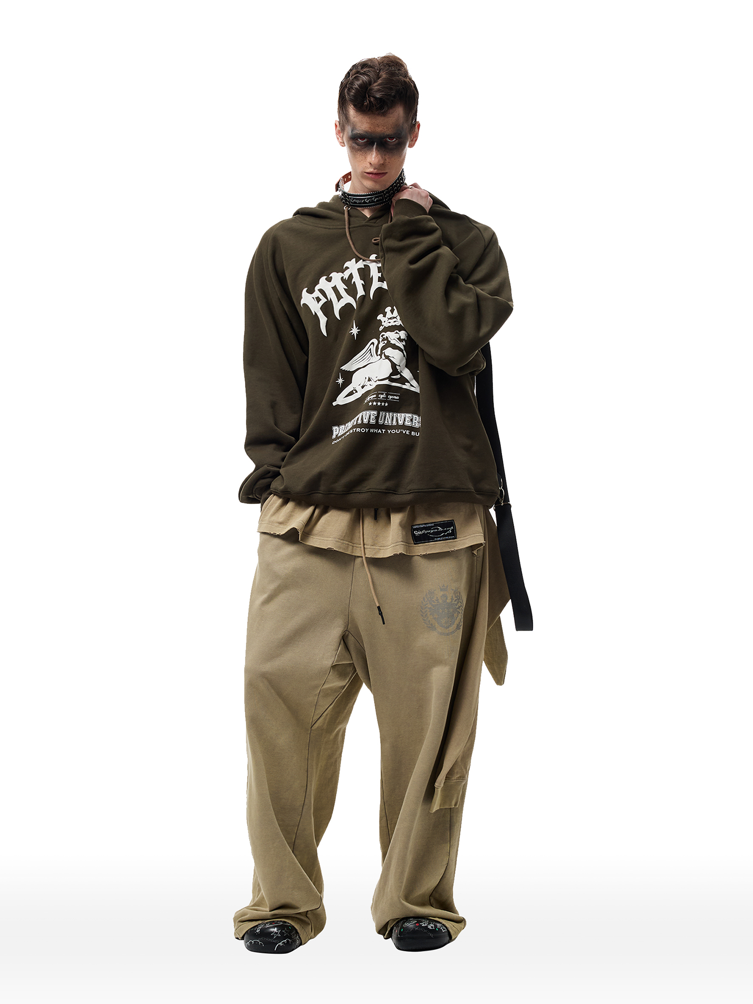 CYCYCY Layered Raw Edge Wide-Leg Sweatpants Khaki-Pants-S / 23"-Free Shipping Leatheretro