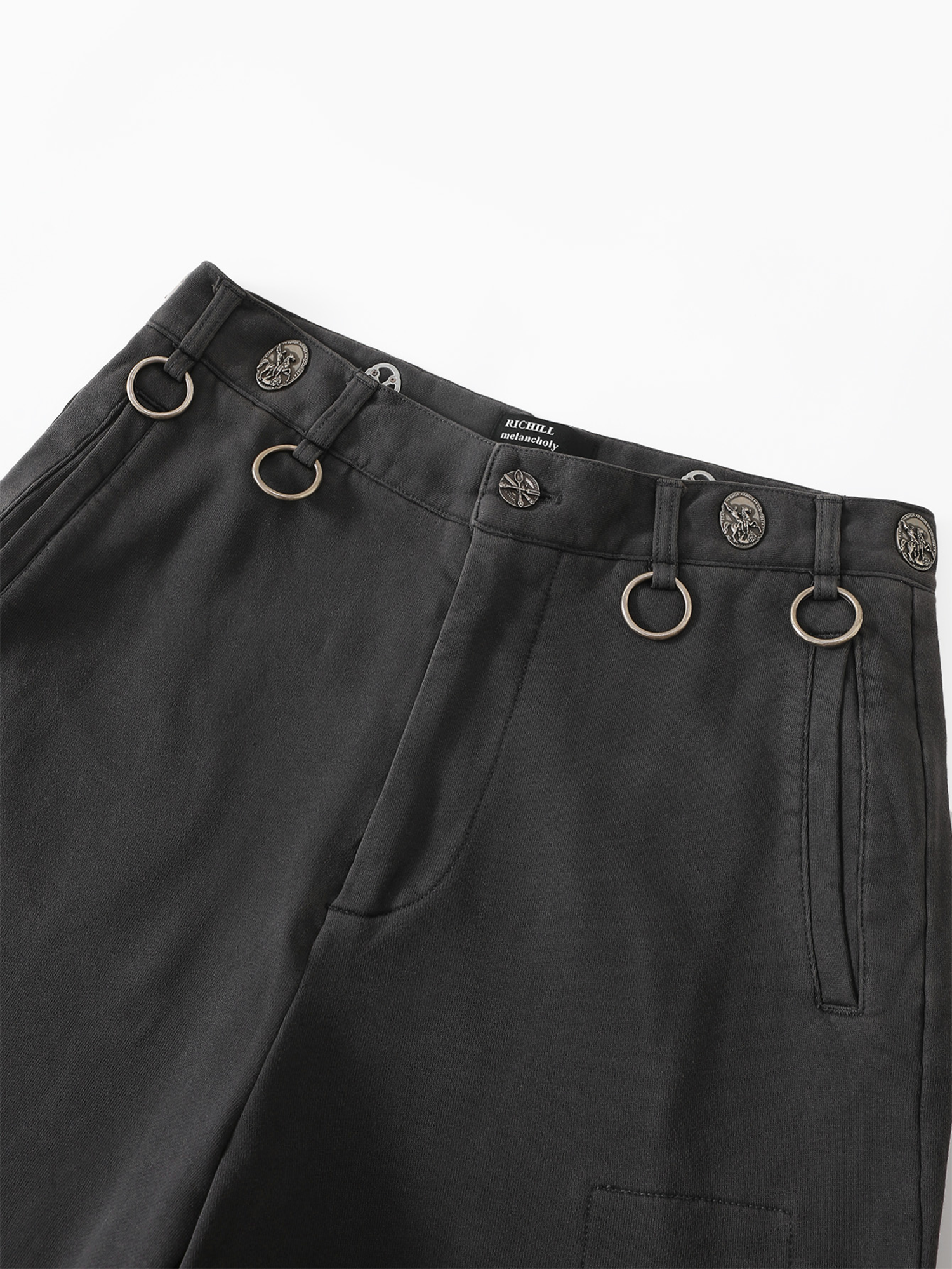 RICHILL Ring Detail Coin Button Distressed Pants-Pants-S / 31"-Free Shipping Leatheretro