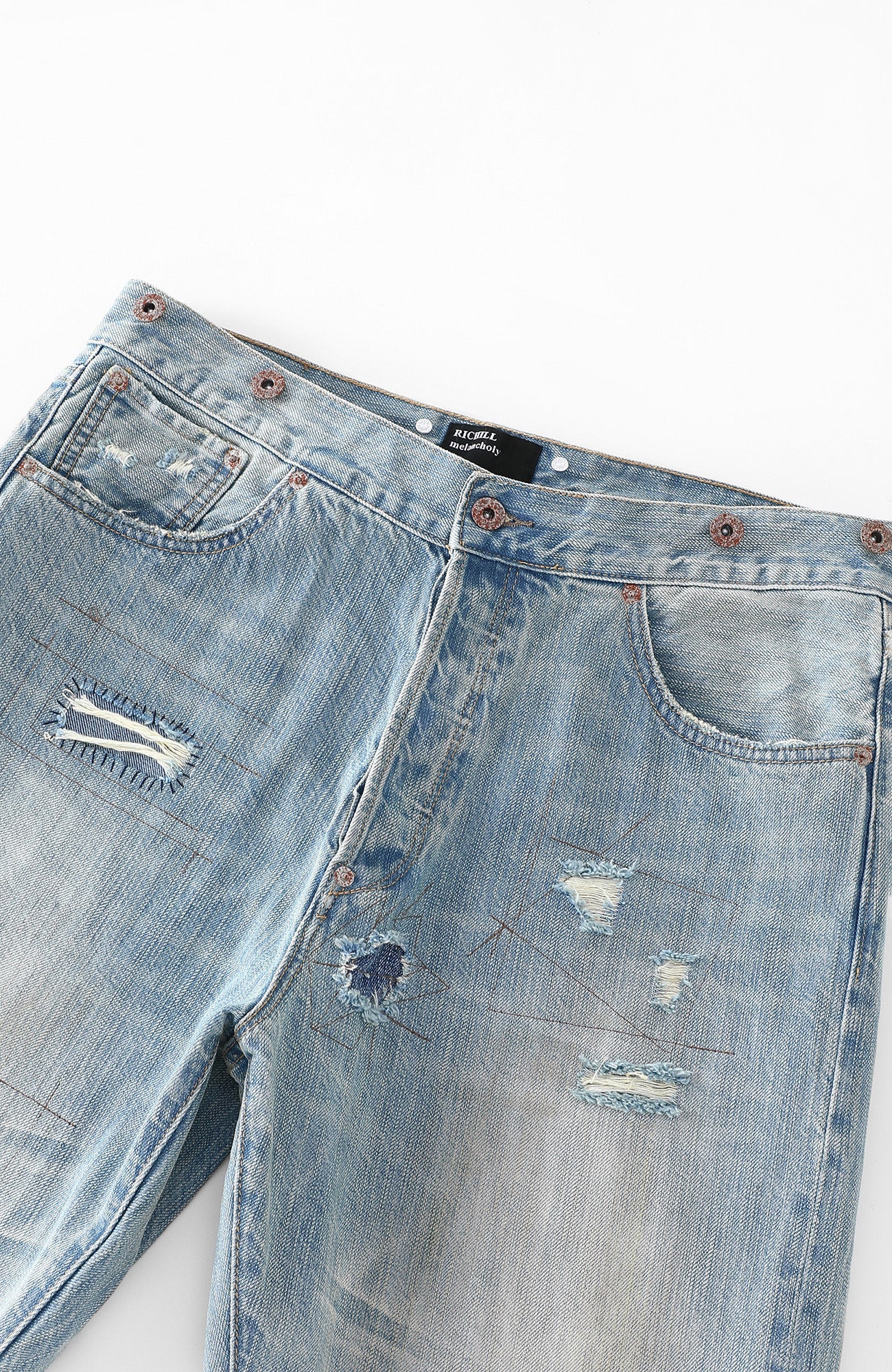 RICHILL Distressed Paneled Washed Straight-Leg Jeans-Jeans-S-Free Shipping Leatheretro