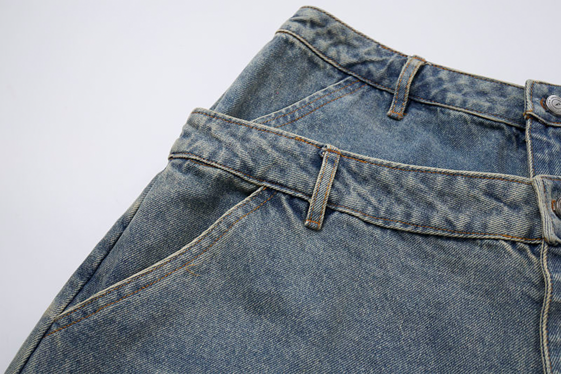 CLP Distressed Double-Waist Denim Shorts-Shorts-M / 31"-Blue-Free Shipping Leatheretro