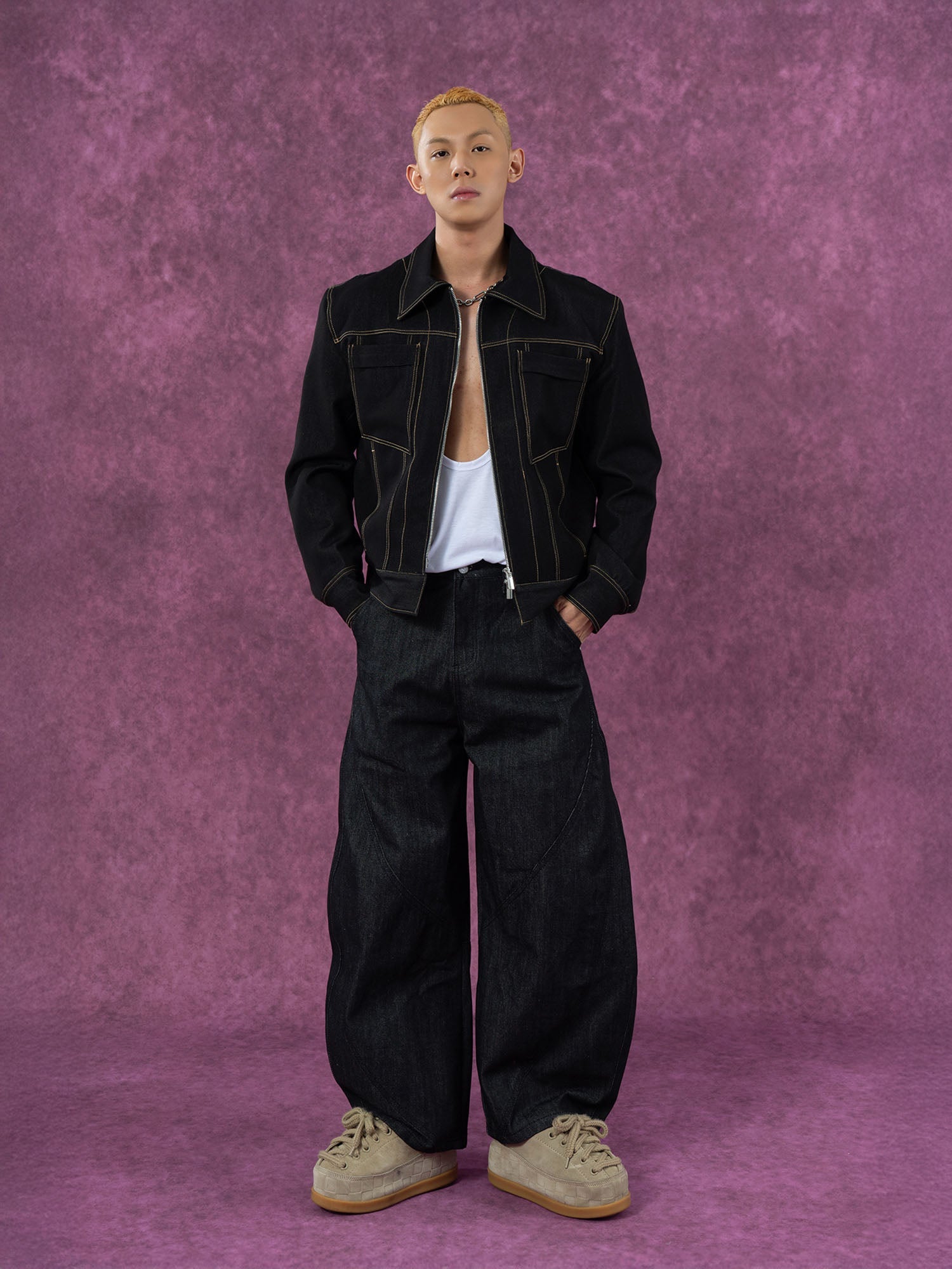 CLP Arced Panel Balloon-Leg Raw Jeans-Jeans-S-Free Shipping Leatheretro