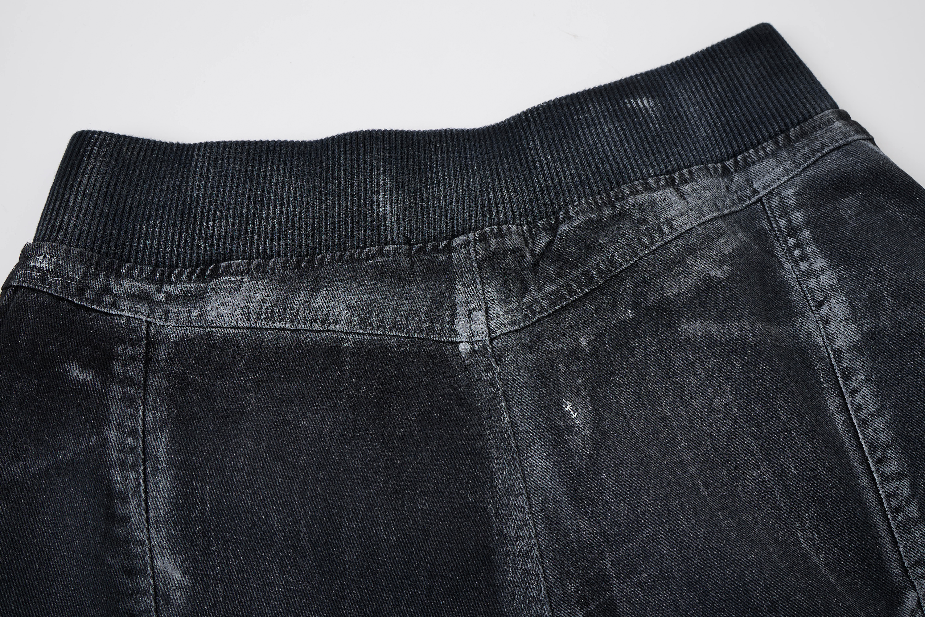 CLP Ribbed Paneled Wide-Leg Denim Shorts-Shorts-M / 27"-Black-Free Shipping Leatheretro