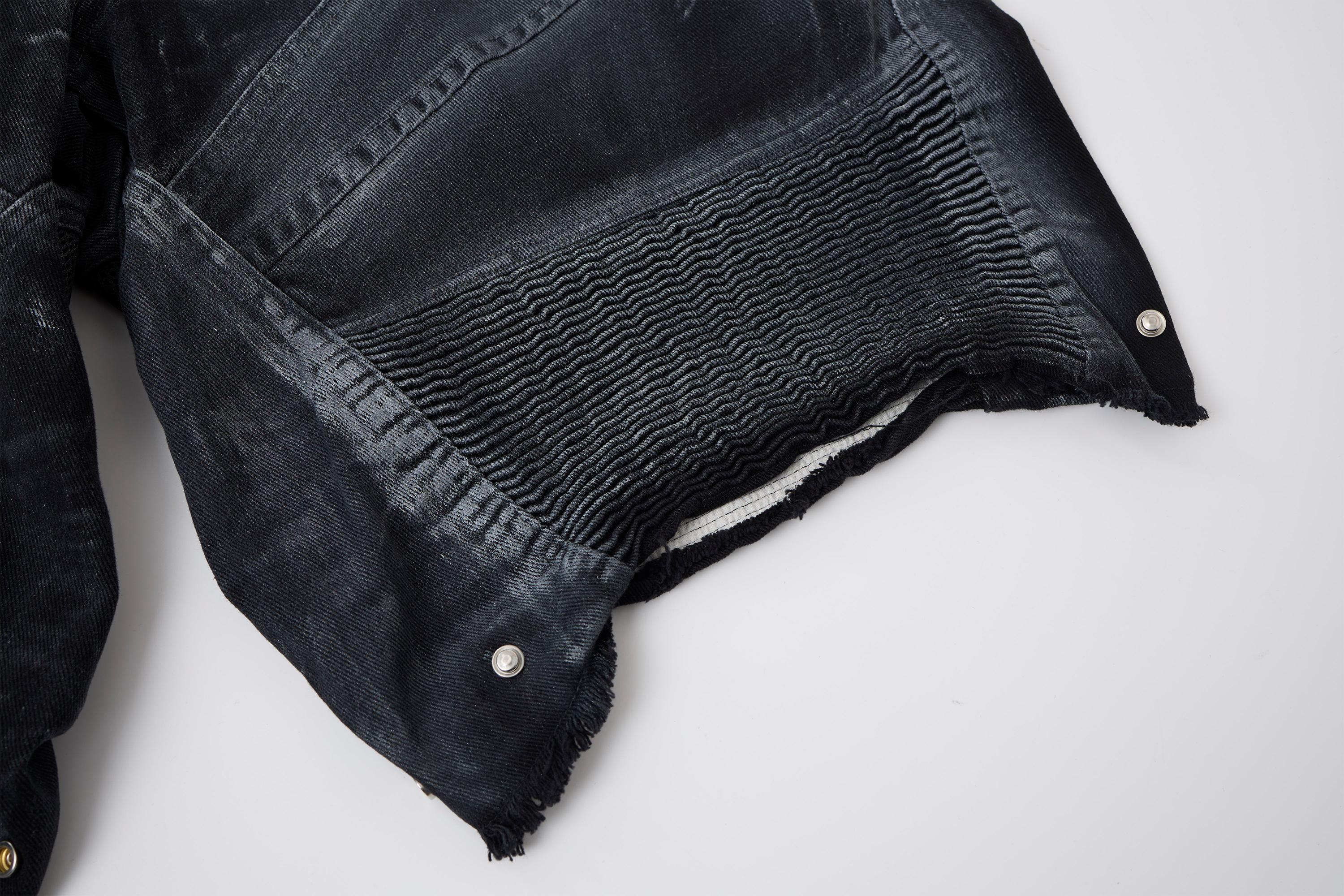 CLP Ribbed Paneled Wide-Leg Denim Shorts-Shorts-M / 27"-Black-Free Shipping Leatheretro