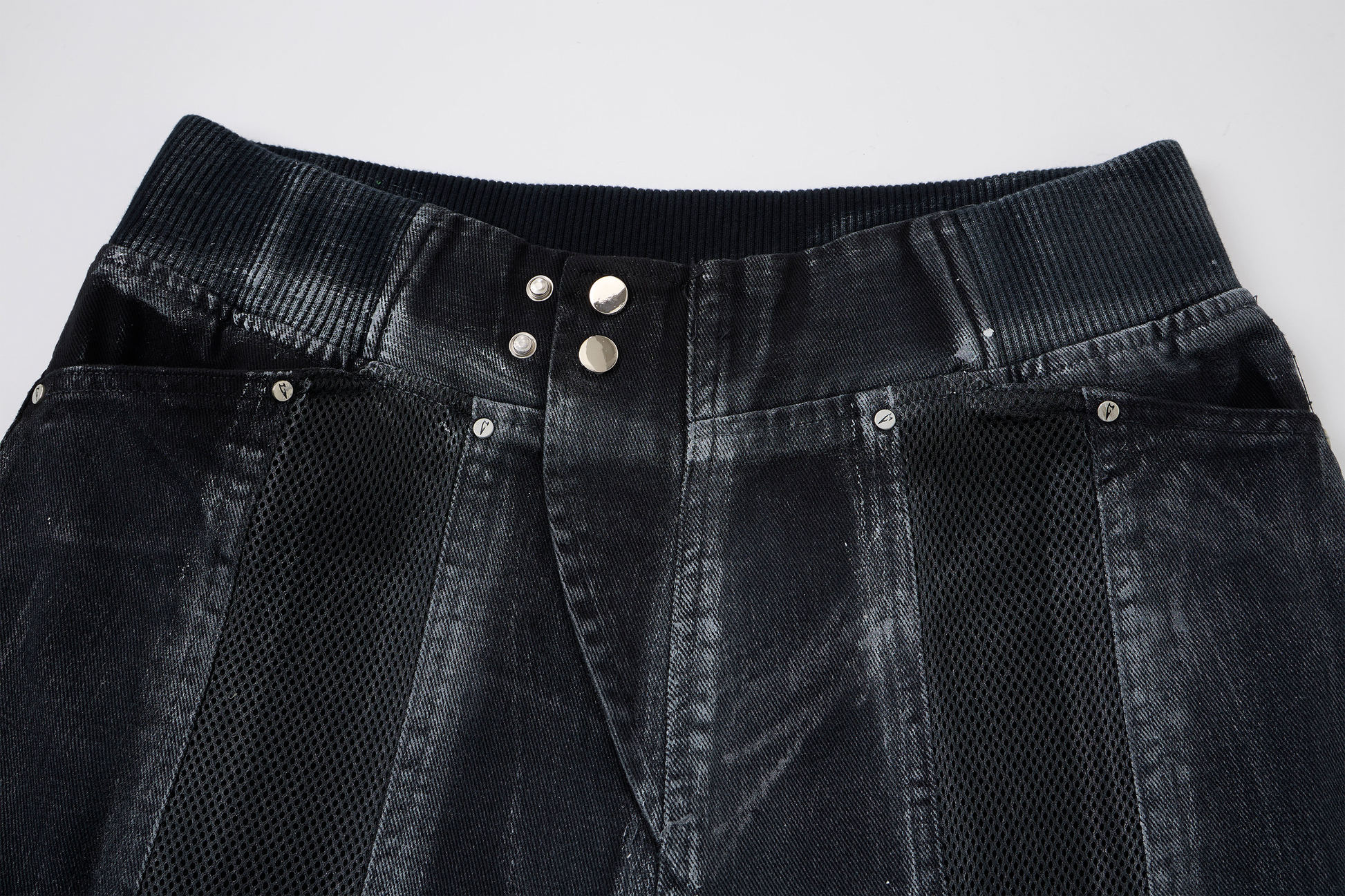 CLP Ribbed Paneled Wide-Leg Denim Shorts-Shorts-M / 27"-Black-Free Shipping Leatheretro