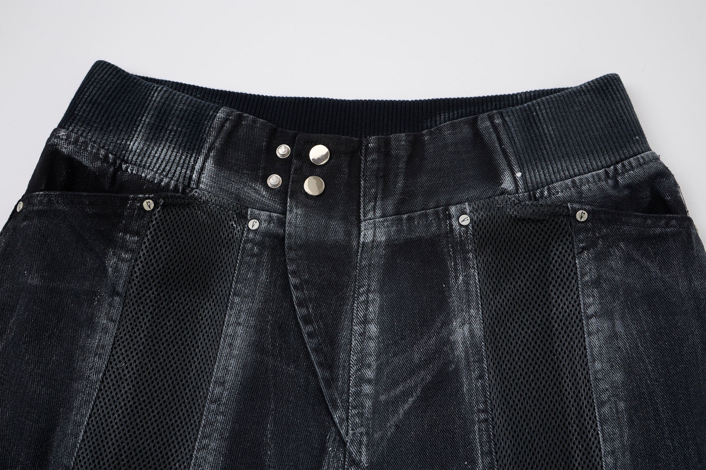 CLP Ribbed Paneled Wide-Leg Denim Shorts-Shorts-M / 27"-Black-Free Shipping Leatheretro