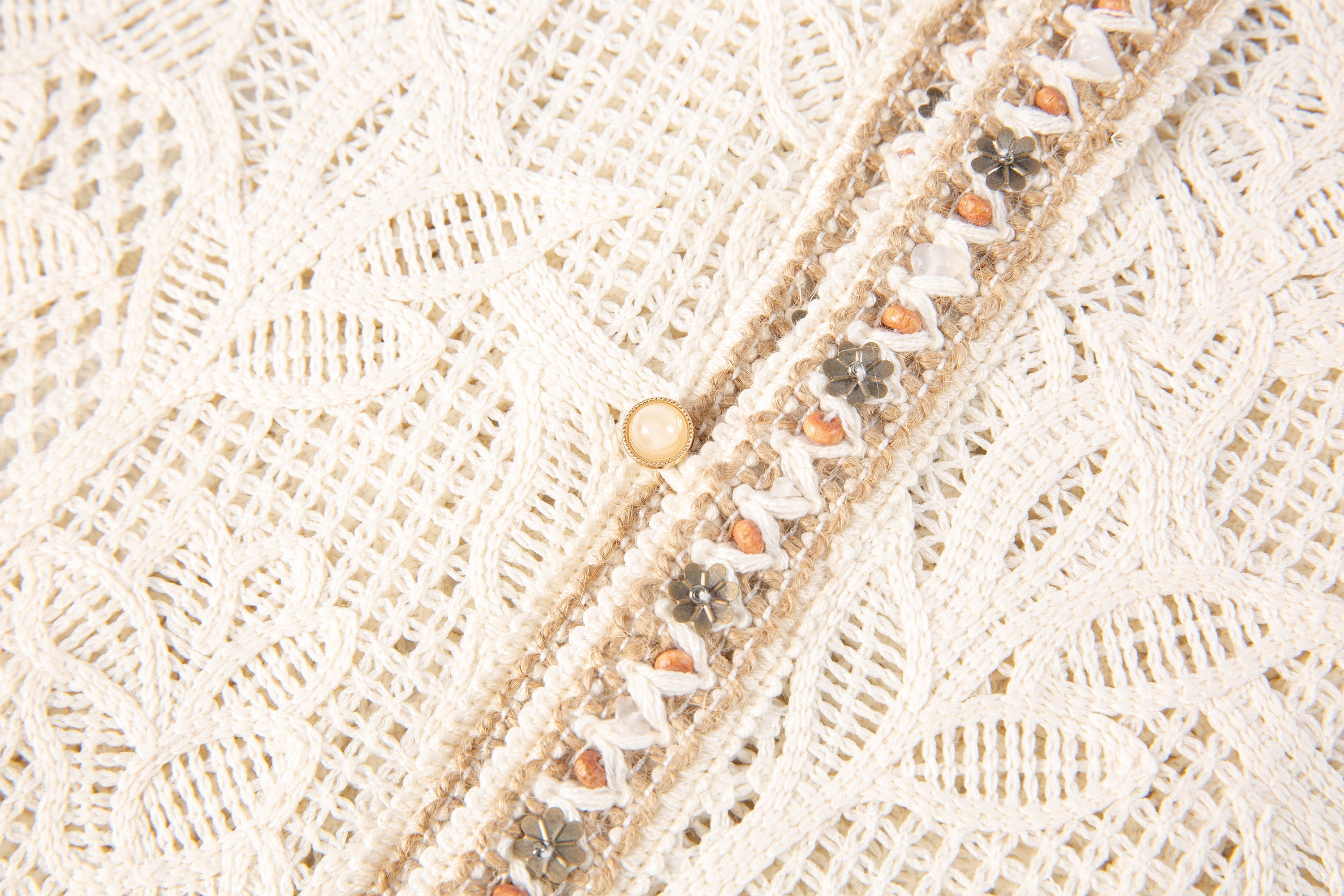 TUIMU Beaded Trim Open-Knit Jacquard Half Shirt-Shirt-S (Preorder)-Free Shipping Leatheretro