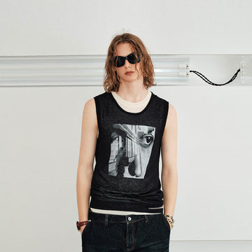 KREATE Abstract Face Knitted Tank Top-Tank Top-S-Black-Free Shipping Leatheretro