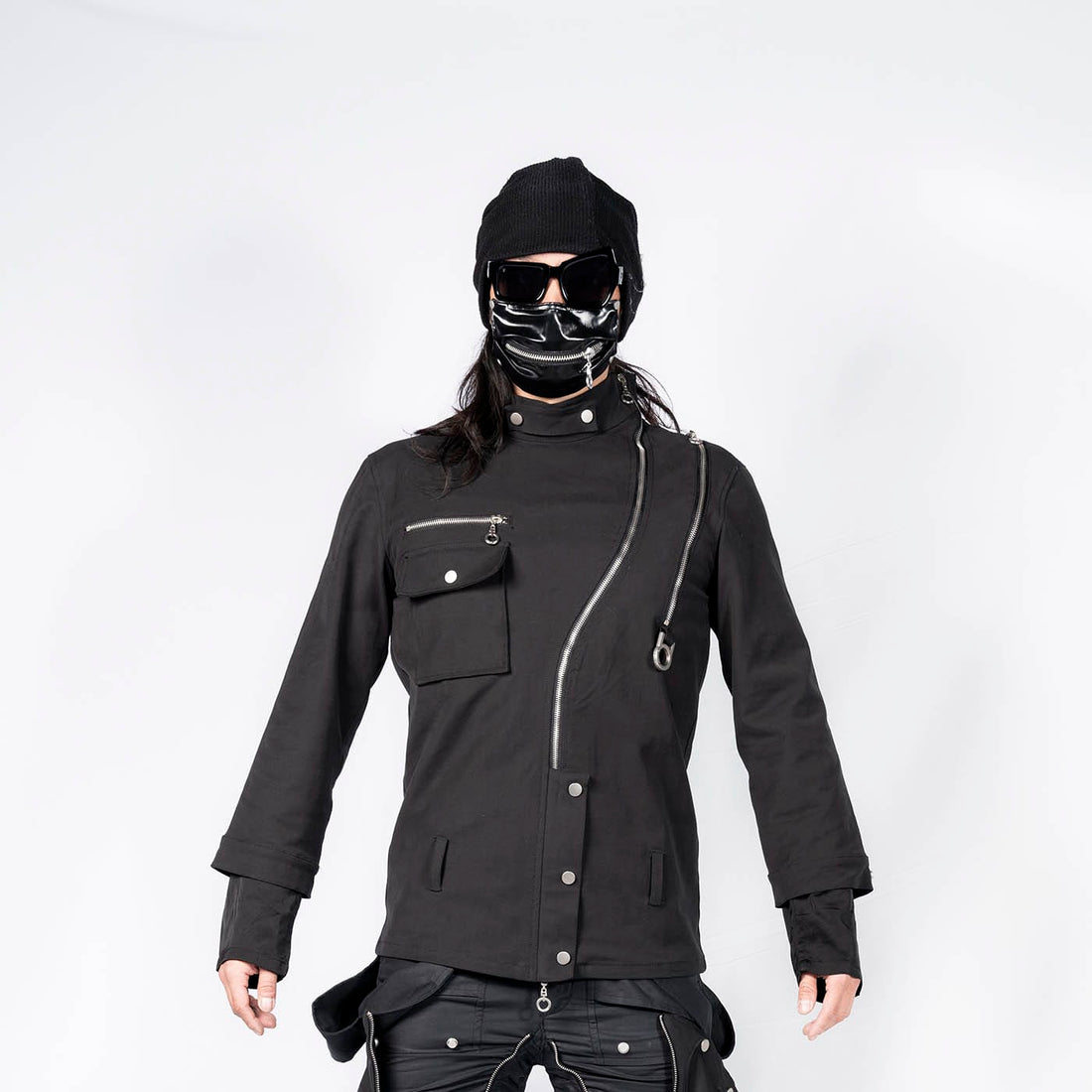 INSIDE OUT Asymmetrical Curved Zippered Jacket-Jacket-S-Free Shipping Leatheretro