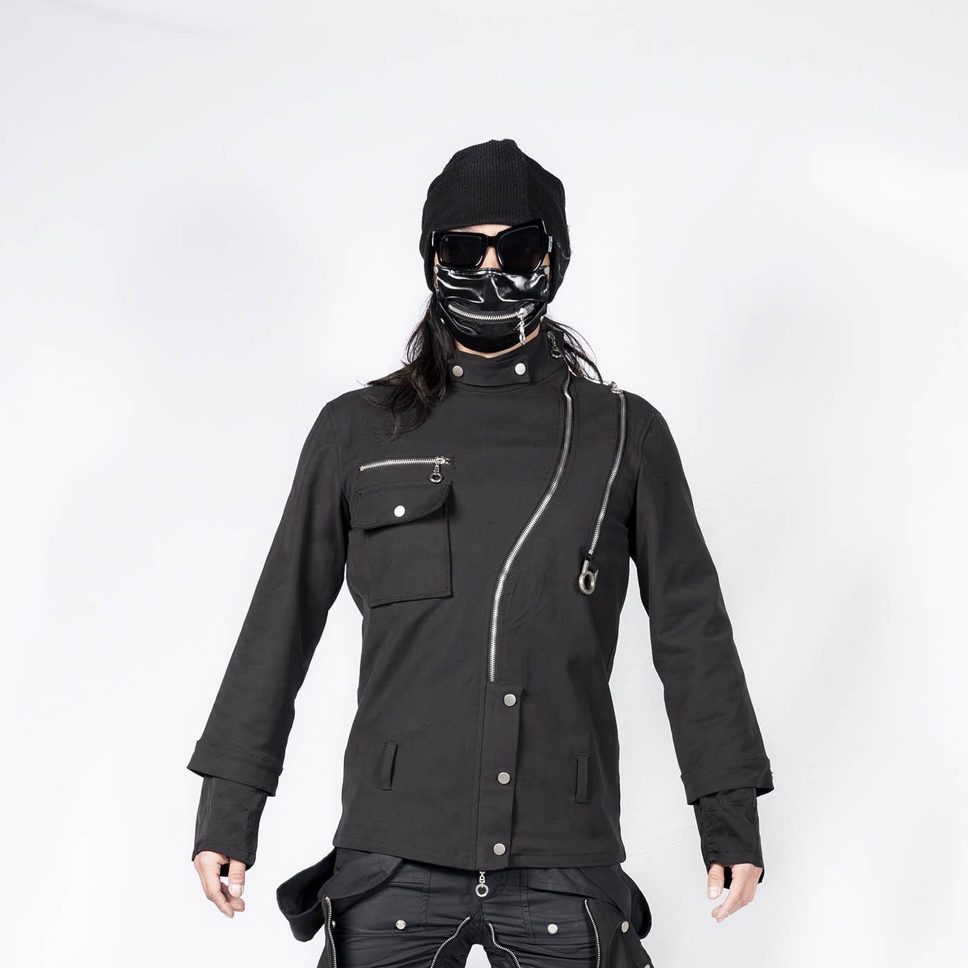 INSIDE OUT Asymmetrical Curved Zippered Jacket-Jacket-S-Free Shipping Leatheretro