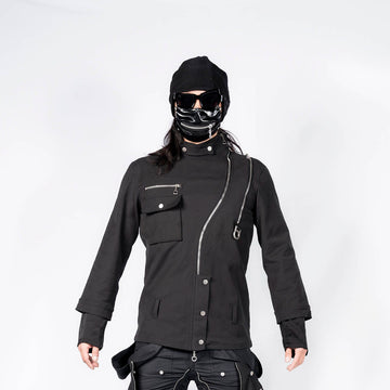 INSIDE OUT Asymmetrical Curved Zippered Jacket-Jacket-S-Free Shipping Leatheretro