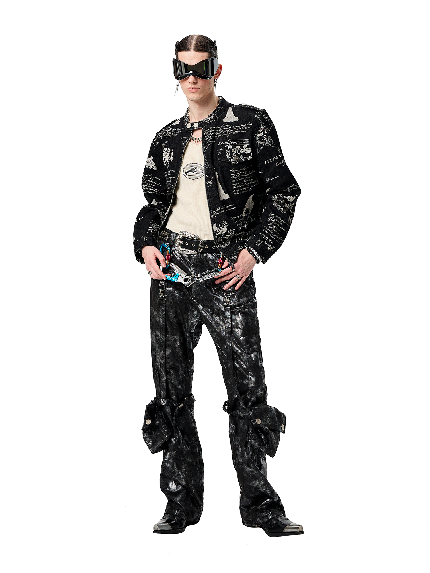 CYCYCY Punk Washed Graffiti Moto Denim Jacket-Jacket-XS-Free Shipping Leatheretro