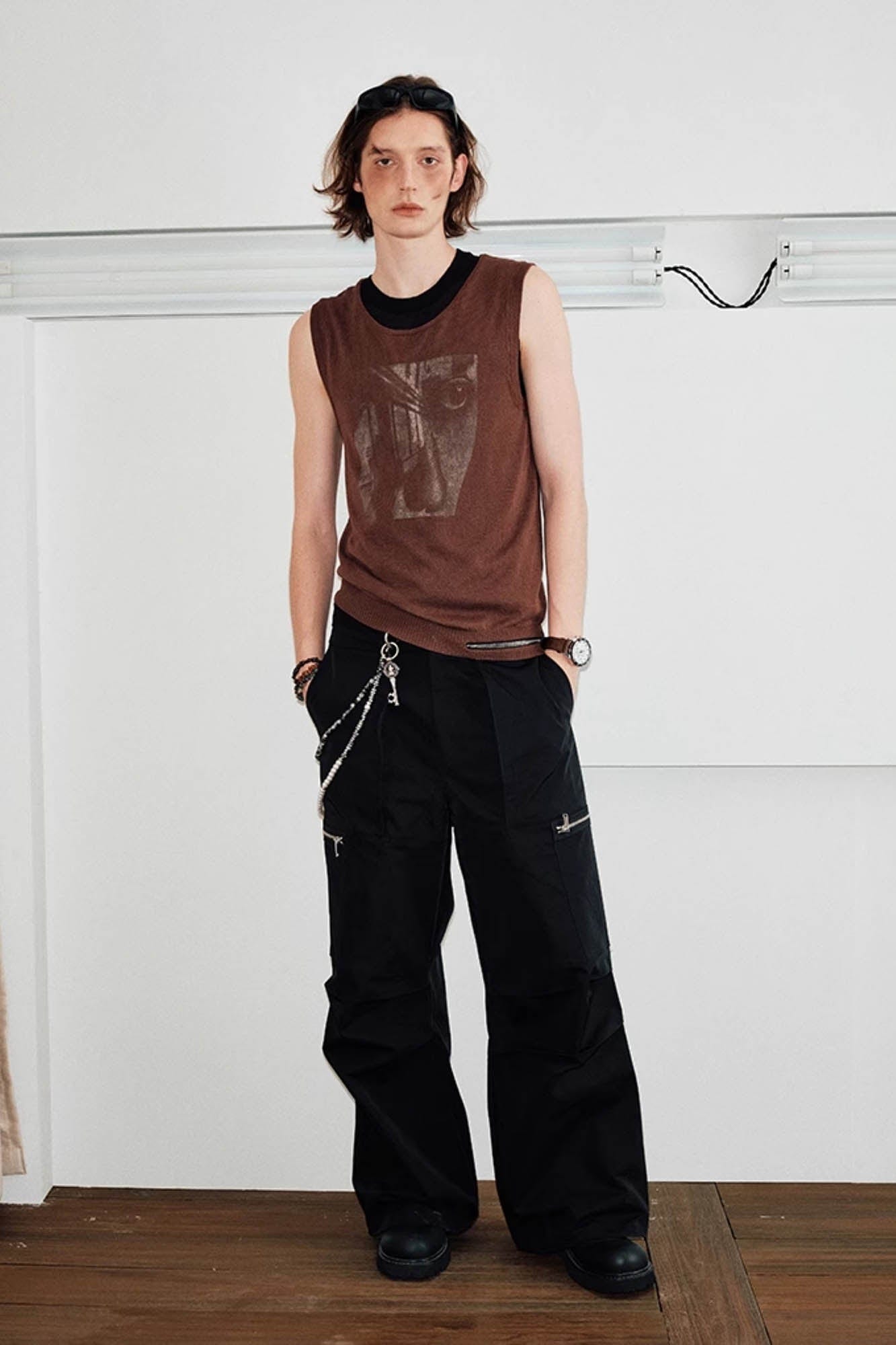 KREATE Abstract Face Knitted Tank Top-Tank Top-S-Black-Free Shipping Leatheretro