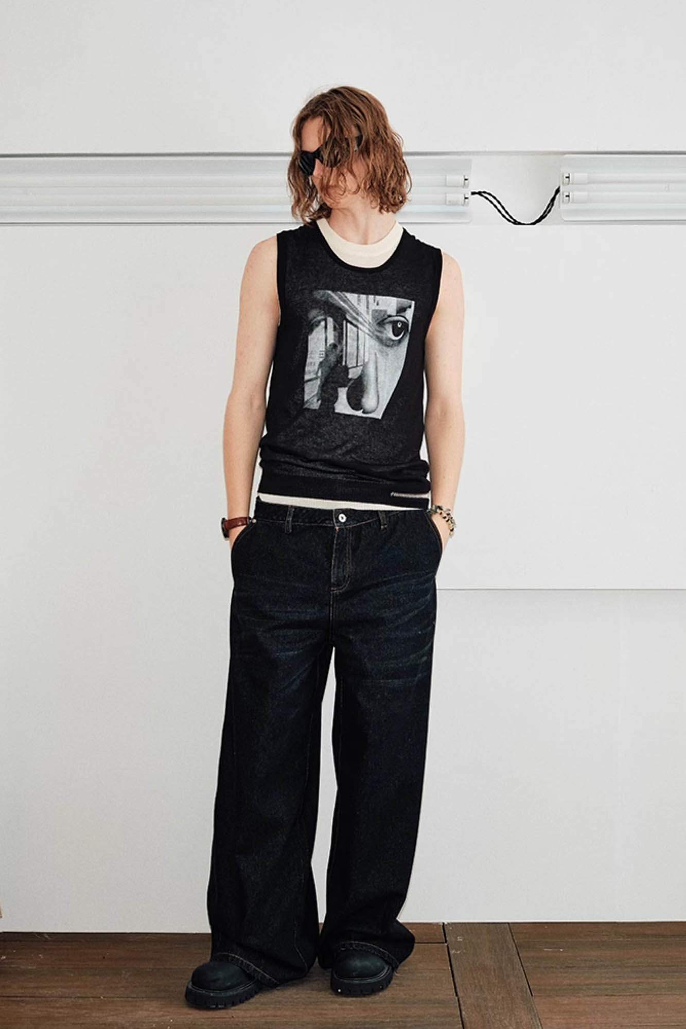 KREATE Abstract Face Knitted Tank Top-Tank Top-S-Black-Free Shipping Leatheretro