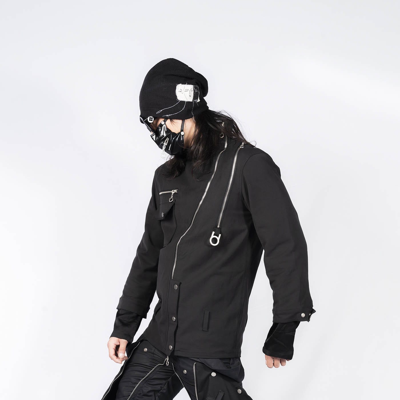 INSIDE OUT Asymmetrical Curved Zippered Jacket-Jacket-S-Free Shipping Leatheretro