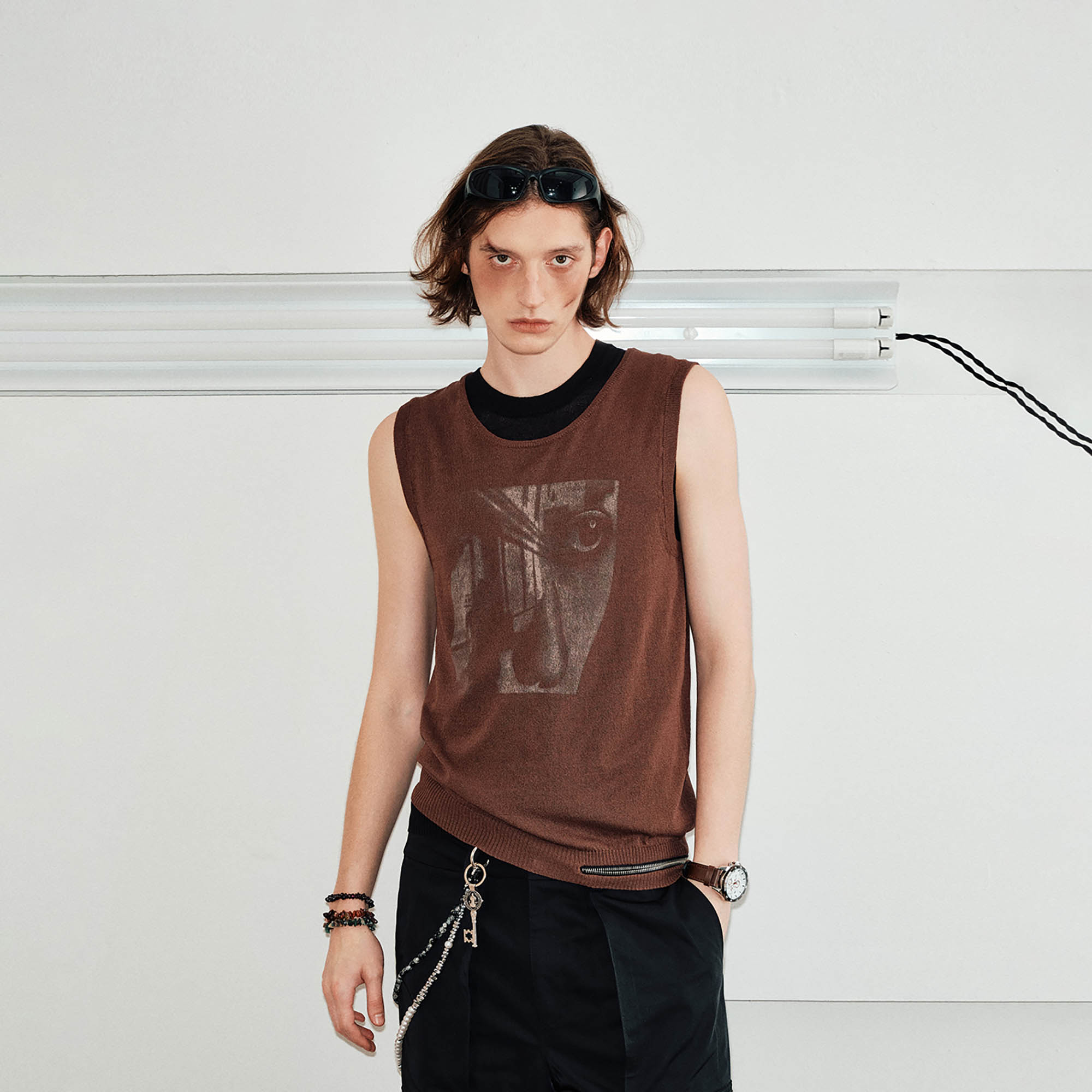 KREATE Abstract Face Knitted Tank Top-Tank Top-S-Brown-Free Shipping Leatheretro