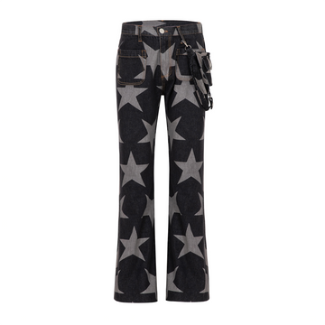 CYCYCY Punk Washed Star Full-Print Flared Jeans-Jeans-XS / 28"-Free Shipping Leatheretro