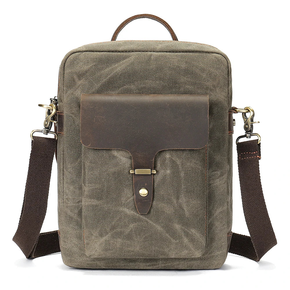 Men's Washed Canvas Crossbody Bag-Messenger Bag-Army Green-Free Shipping Leatheretro