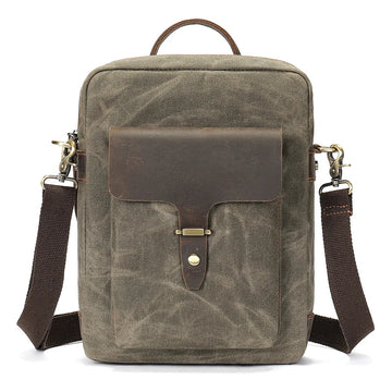 Men's Washed Canvas Crossbody Bag-Messenger Bag-Army Green-Free Shipping Leatheretro