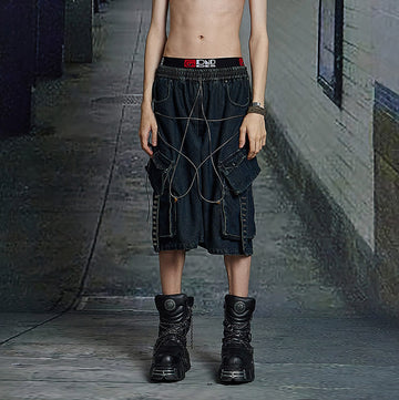 DND4DES Star Drawstring Deconstructed Denim Shorts-Pants-S-Free Shipping Leatheretro