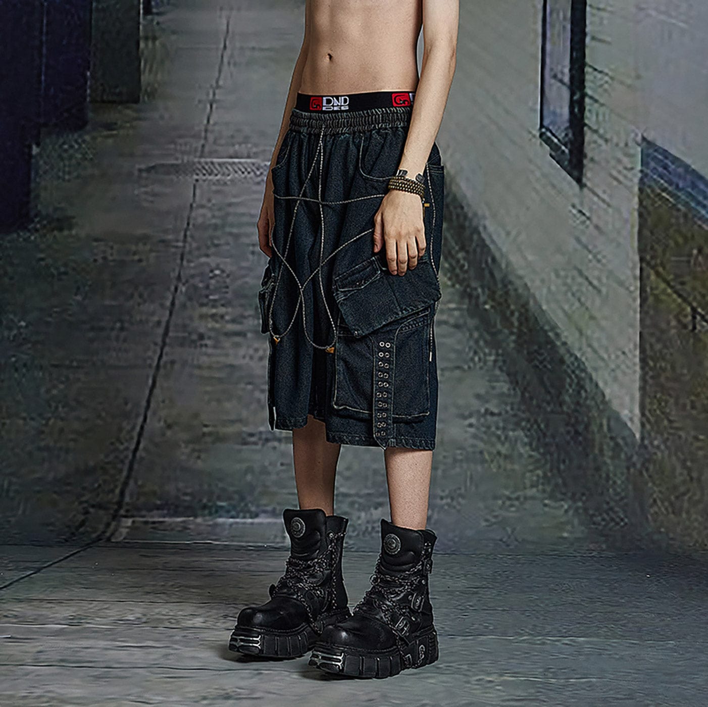 DND4DES Star Drawstring Deconstructed Denim Shorts-Pants-S-Free Shipping Leatheretro