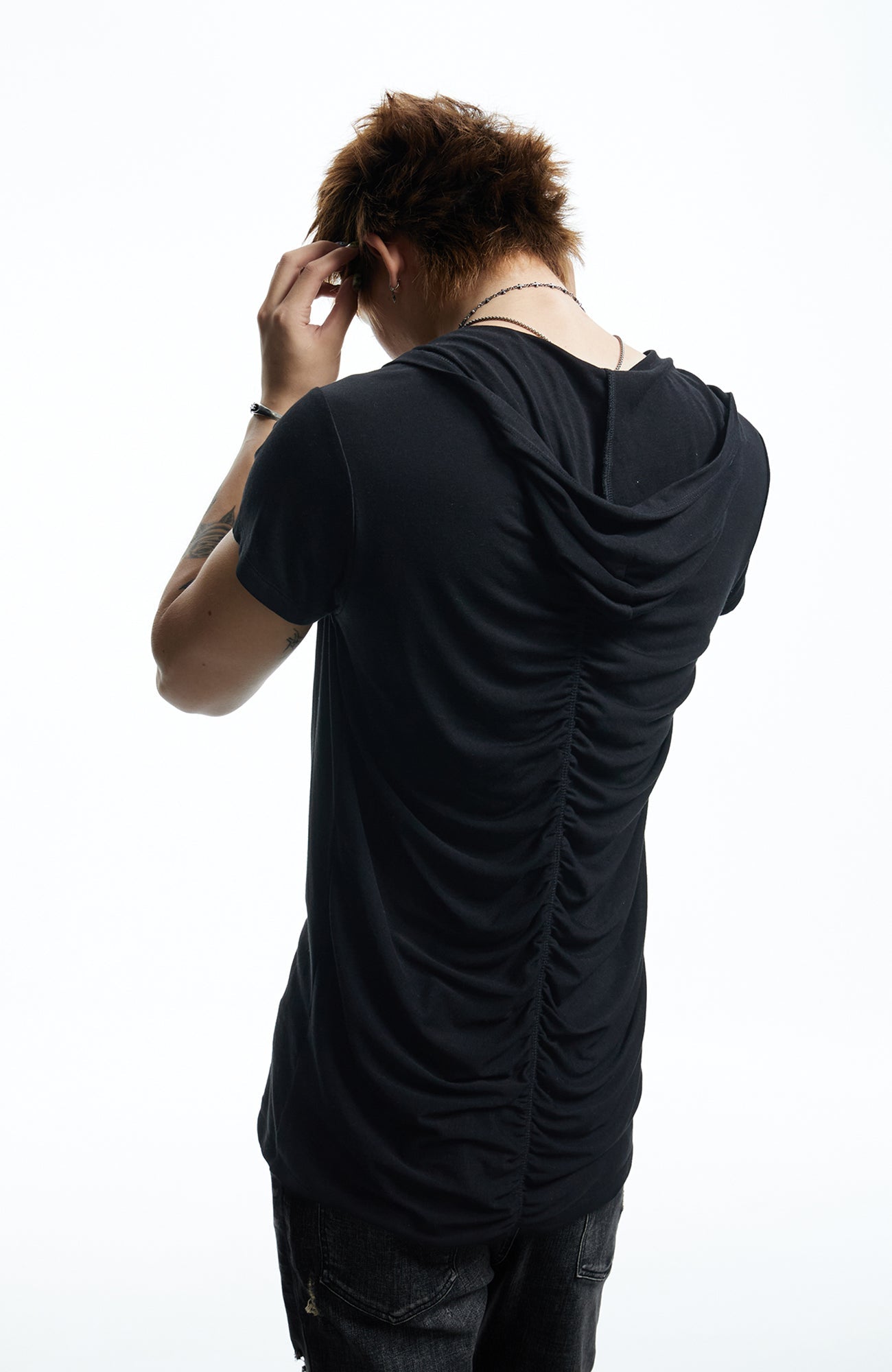 DND4DES Ruched Back Hooded T-Shirt-T Shirt-S (Preorder)-White-Free Shipping Leatheretro