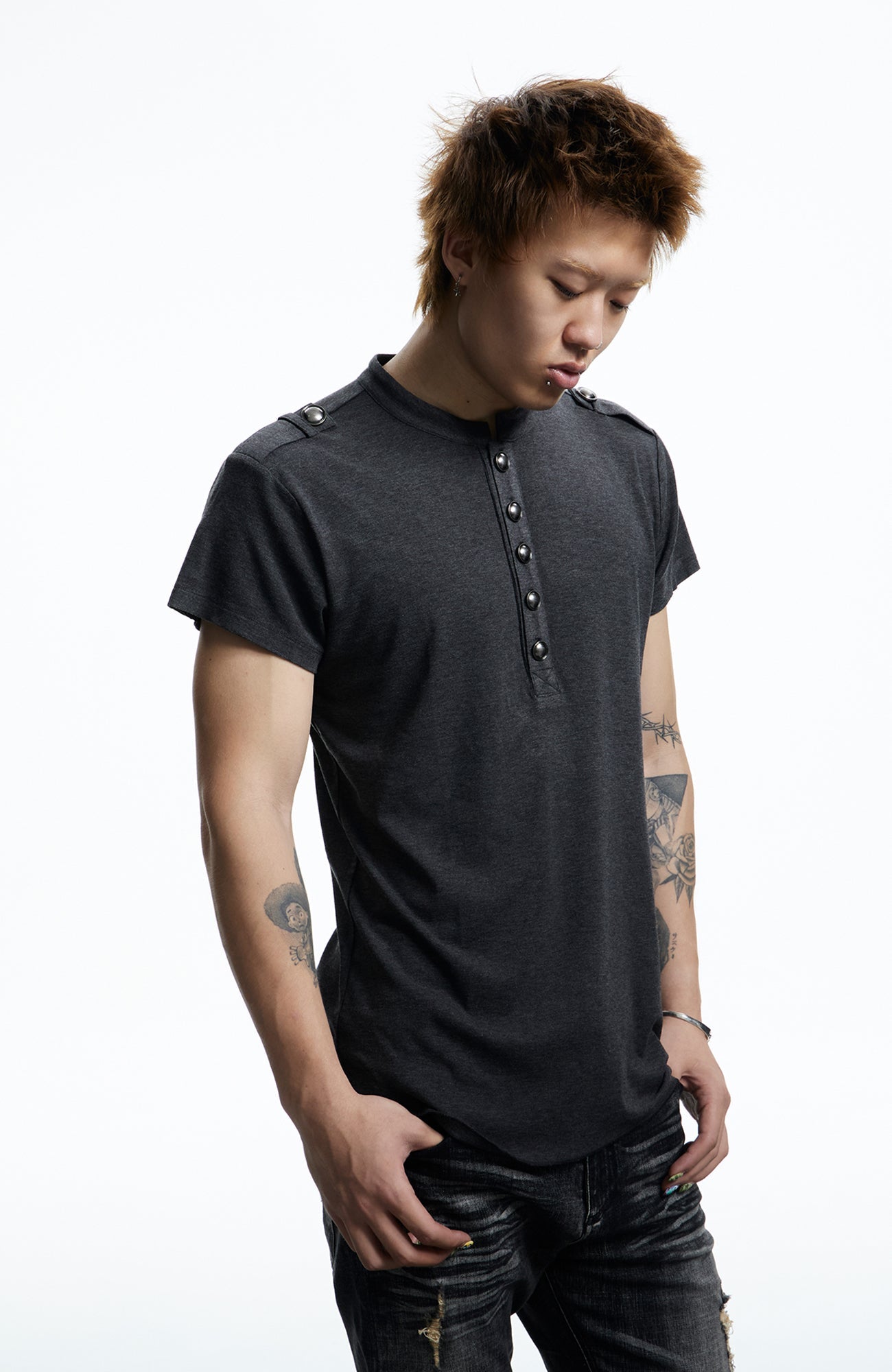 DND4DES Regal Braid Button T-Shirt-T Shirt-S (Preorder)-White-Free Shipping Leatheretro