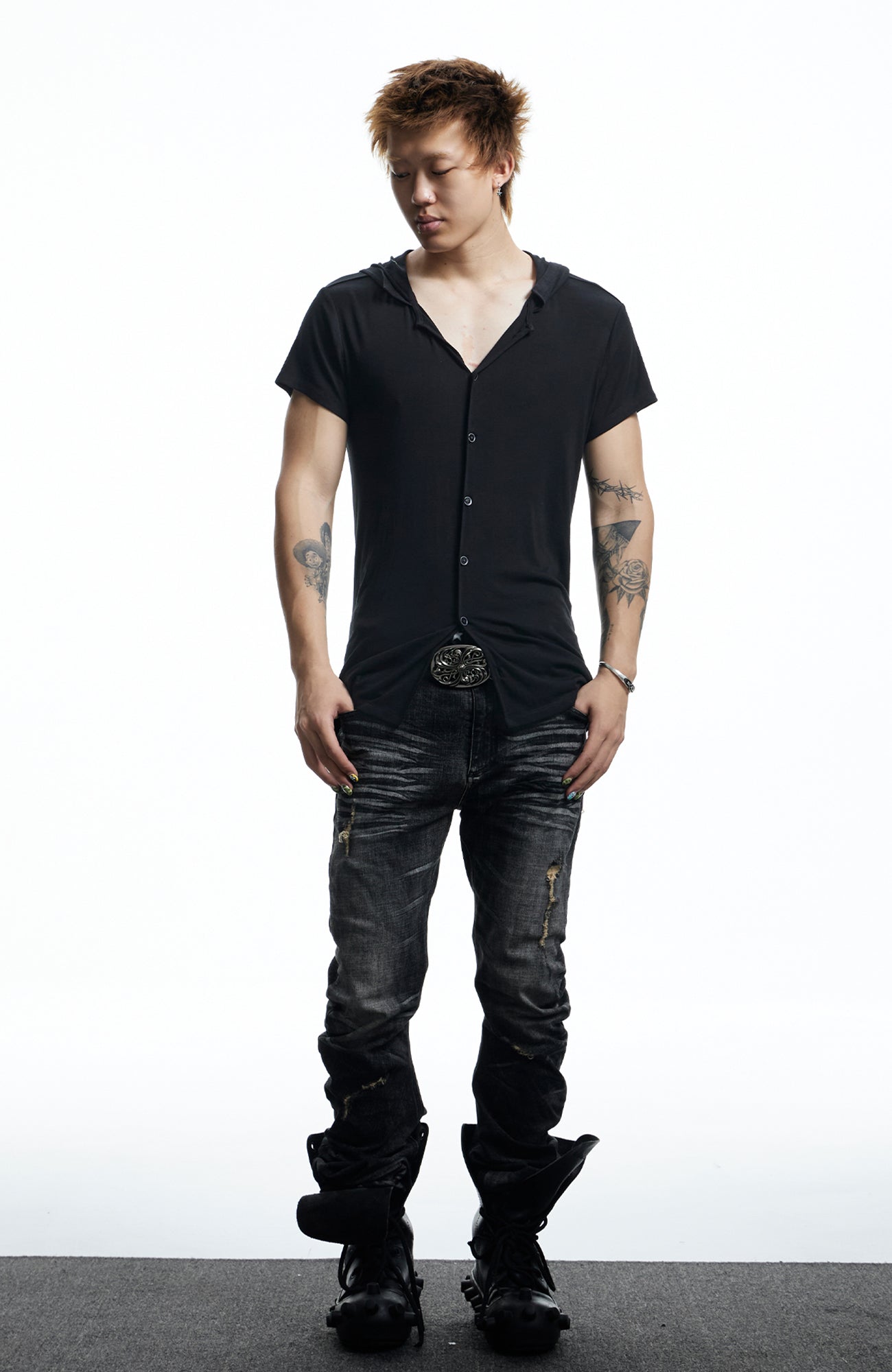 DND4DES Ruched Back Hooded T-Shirt-T Shirt-S (Preorder)-White-Free Shipping Leatheretro