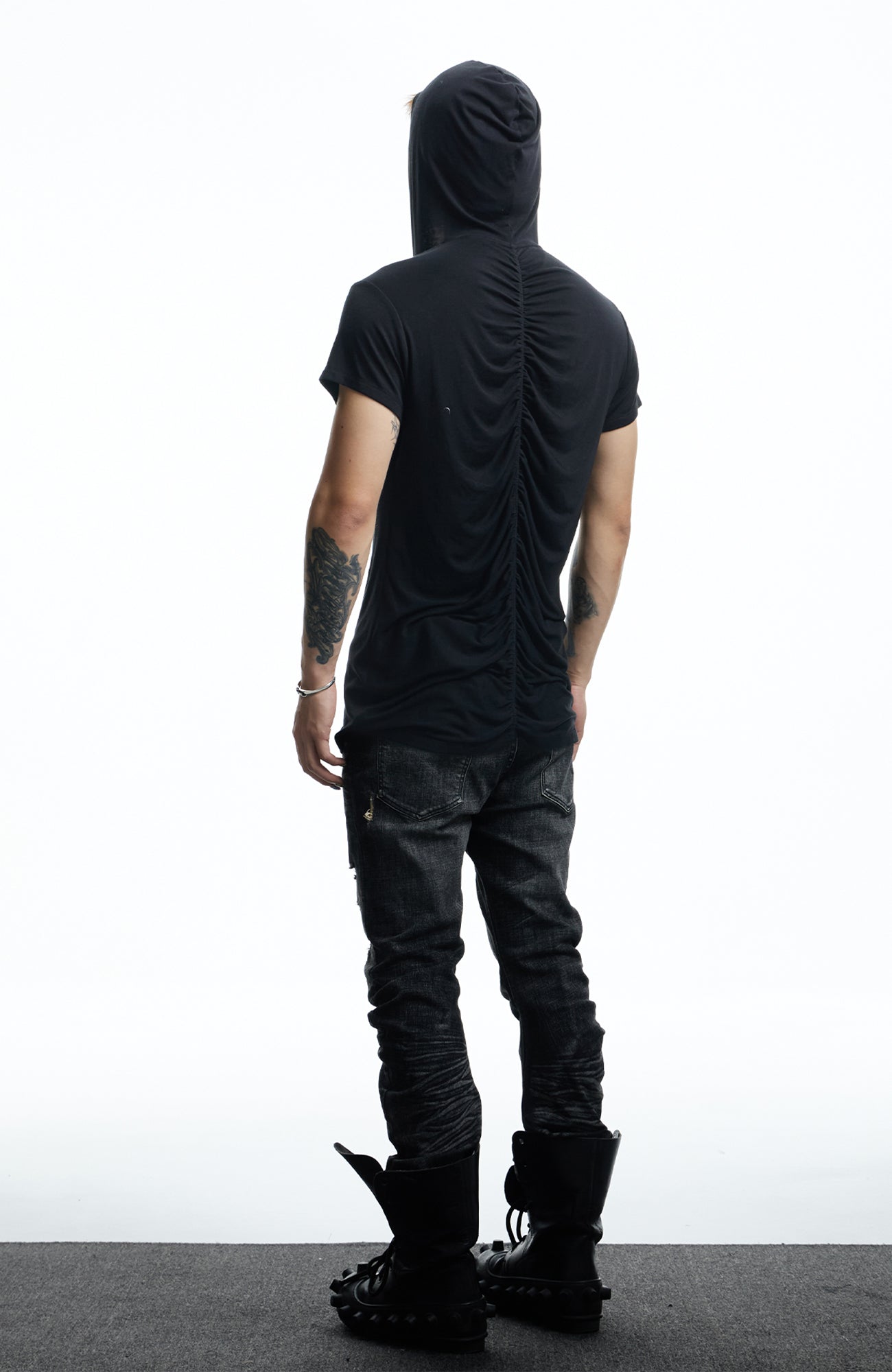 DND4DES Ruched Back Hooded T-Shirt-T Shirt-S (Preorder)-White-Free Shipping Leatheretro