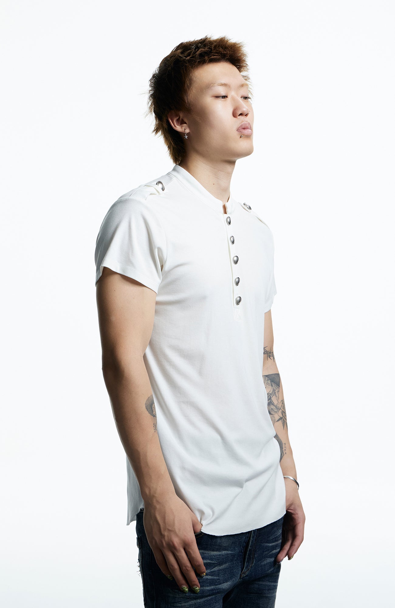 DND4DES Regal Braid Button T-Shirt-T Shirt-S (Preorder)-White-Free Shipping Leatheretro