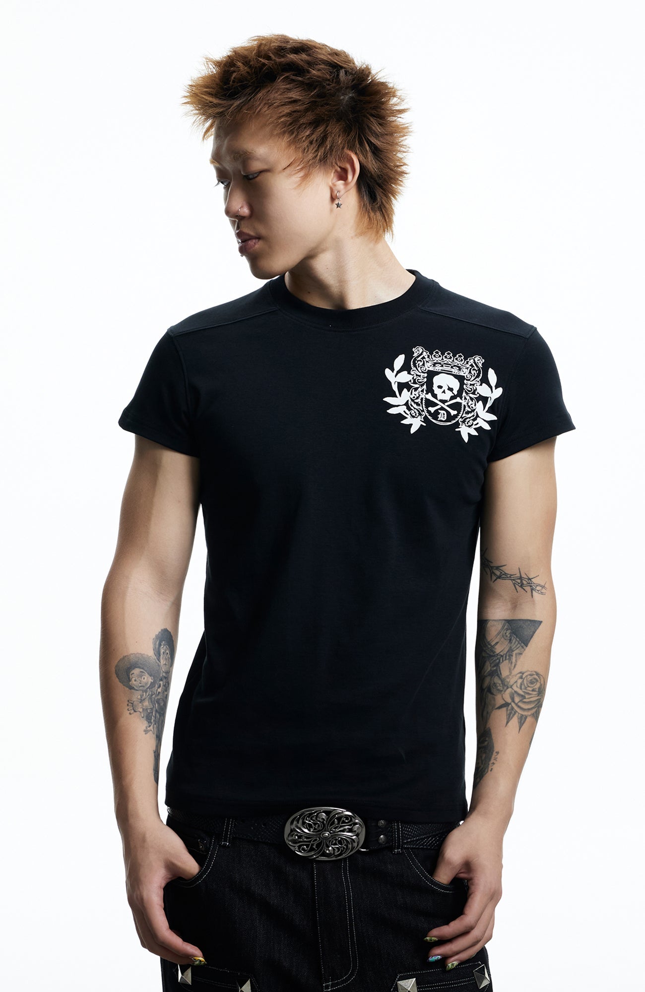 DND4DES Gothic Skull Crest T-Shirt-T Shirt-S (Preorder)-Black-Free Shipping Leatheretro