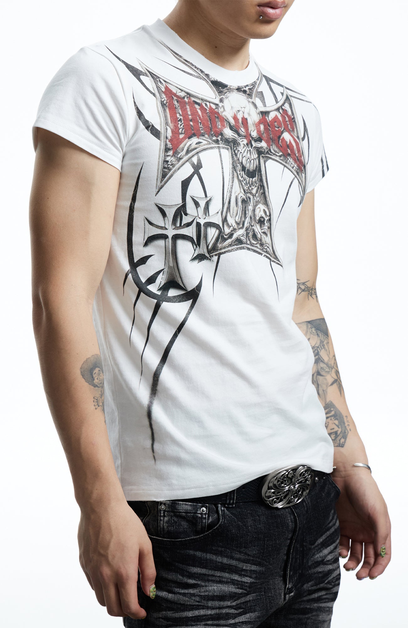 DND4DES Gothic Skull Cross Graphic T-Shirt-T Shirt-S (Preorder)-Black-Free Shipping Leatheretro