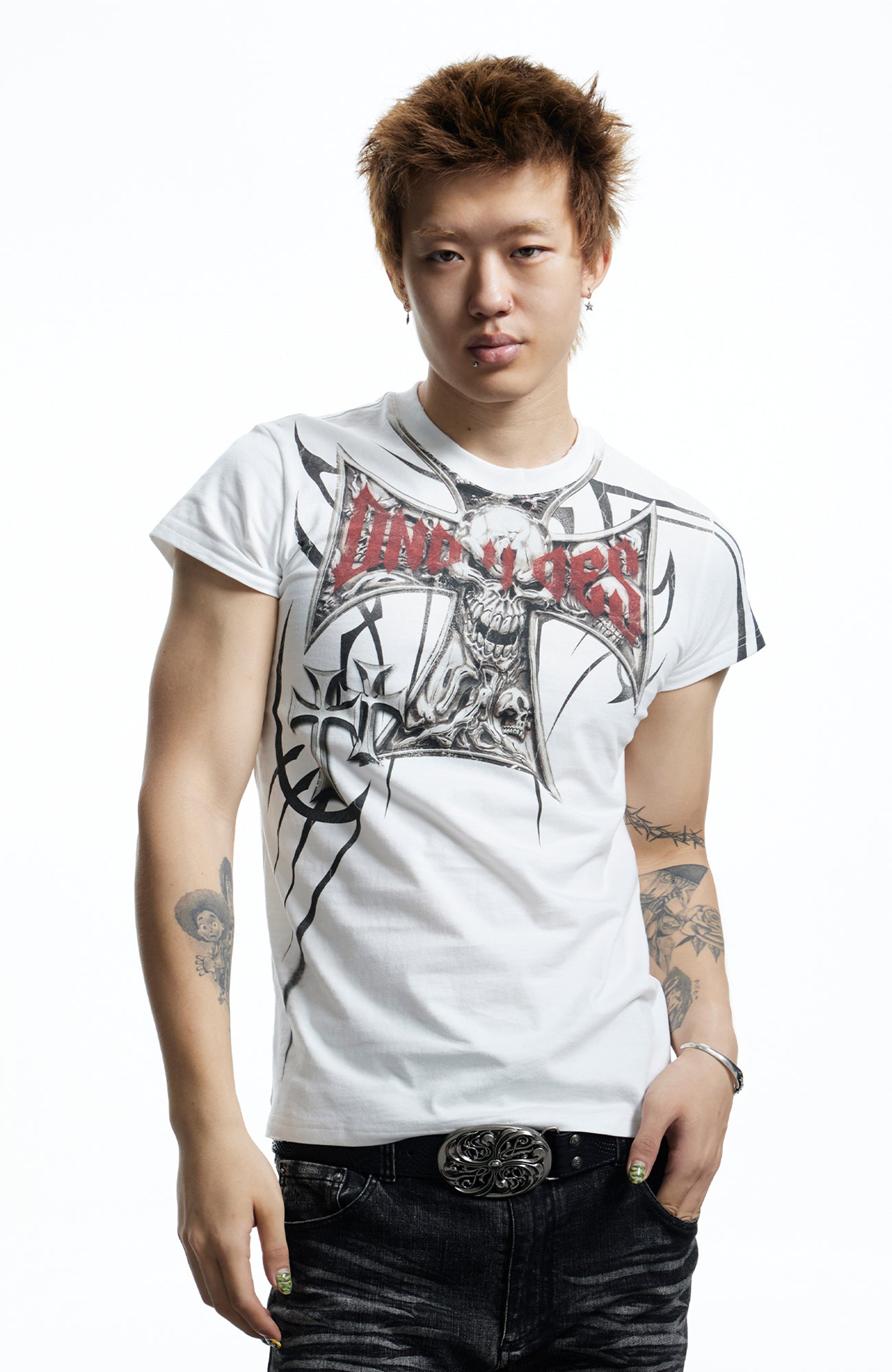 DND4DES Gothic Skull Cross Graphic T-Shirt-T Shirt-S (Preorder)-Black-Free Shipping Leatheretro