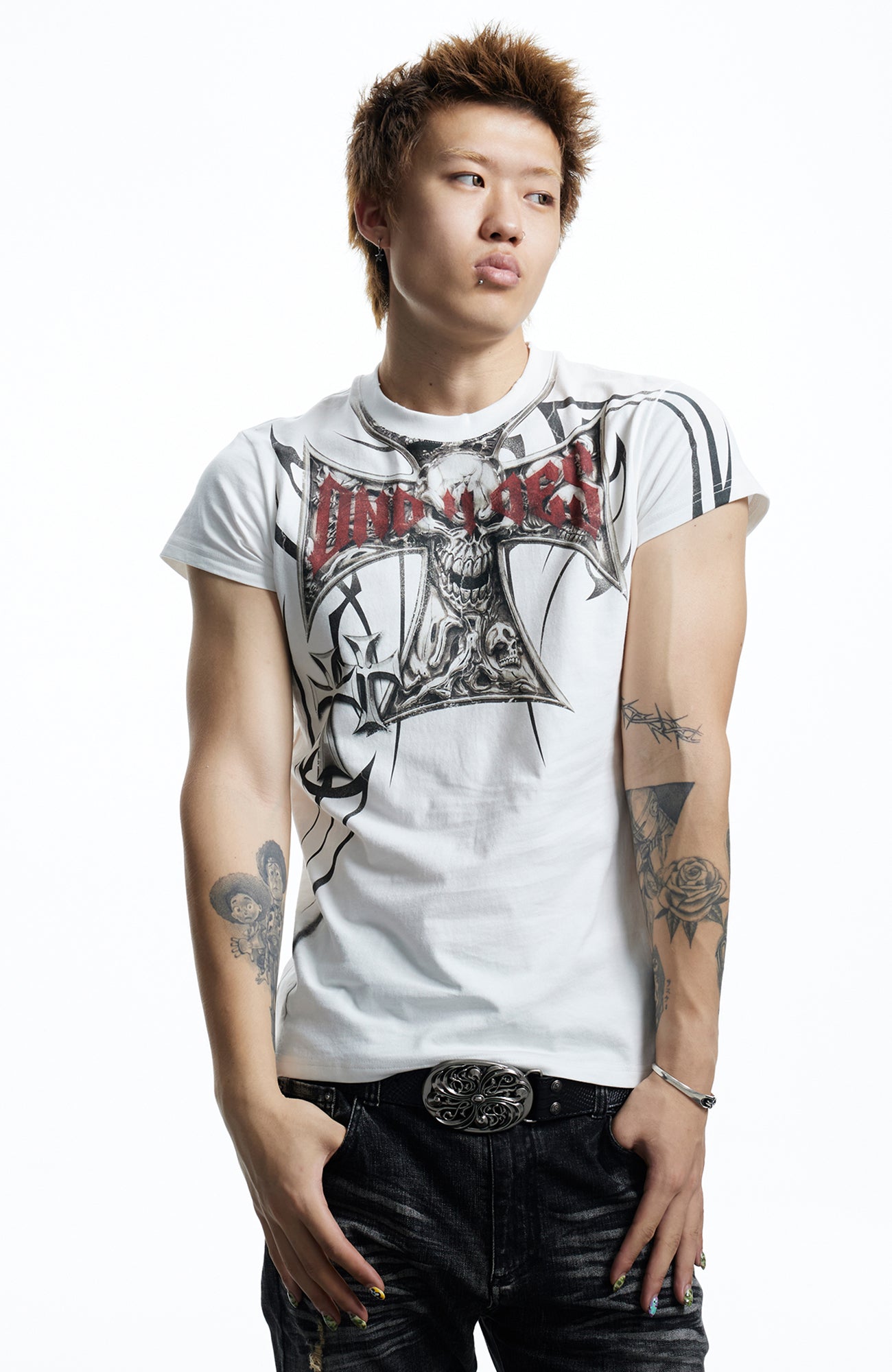 DND4DES Gothic Skull Cross Graphic T-Shirt-T Shirt-S (Preorder)-Black-Free Shipping Leatheretro