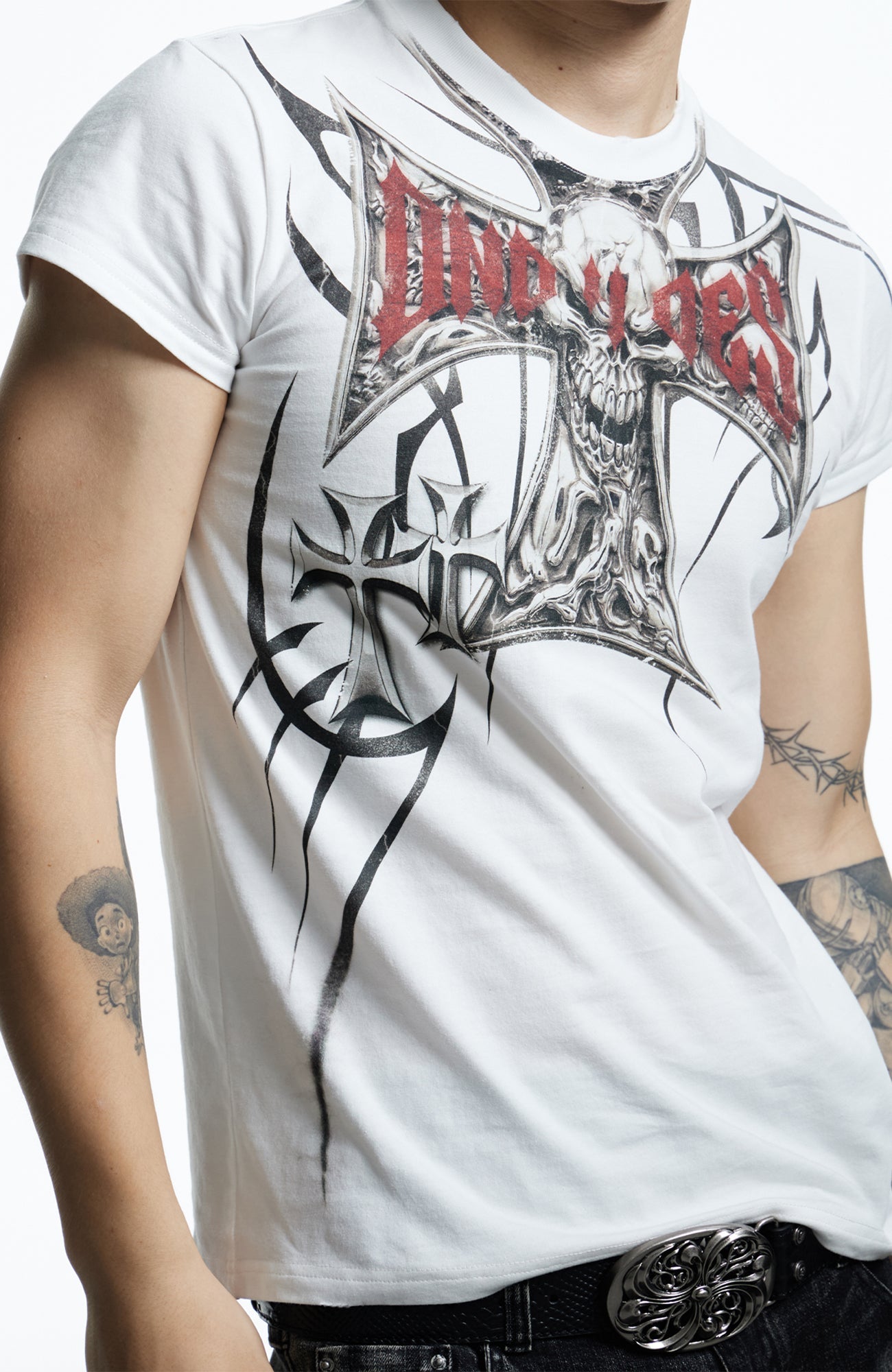 DND4DES Gothic Skull Cross Graphic T-Shirt-T Shirt-S (Preorder)-Black-Free Shipping Leatheretro