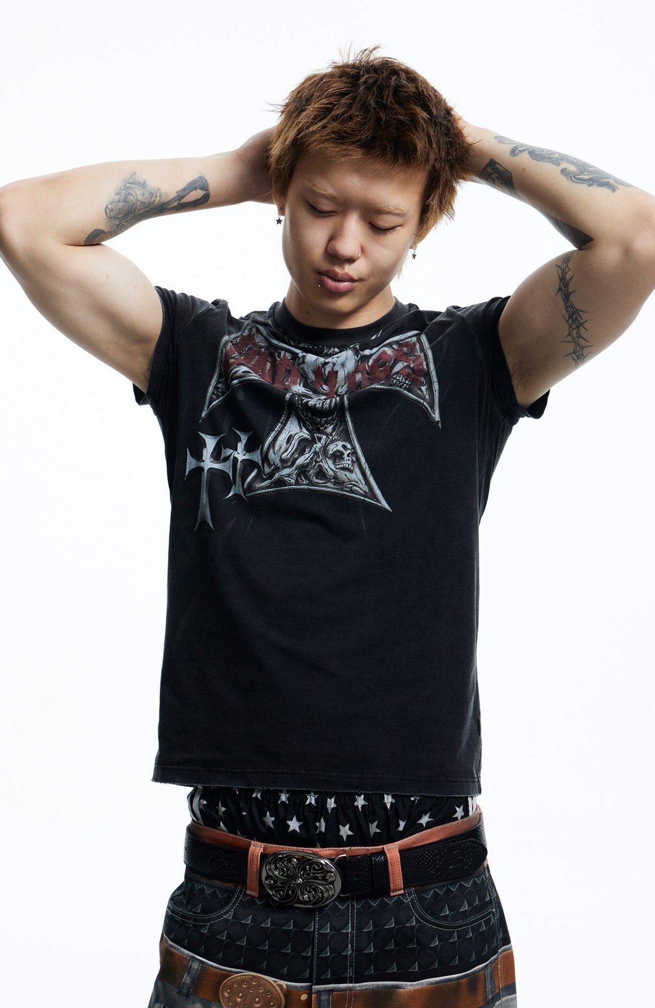 DND4DES Gothic Skull Cross Graphic T-Shirt-T Shirt-S (Preorder)-Black-Free Shipping Leatheretro