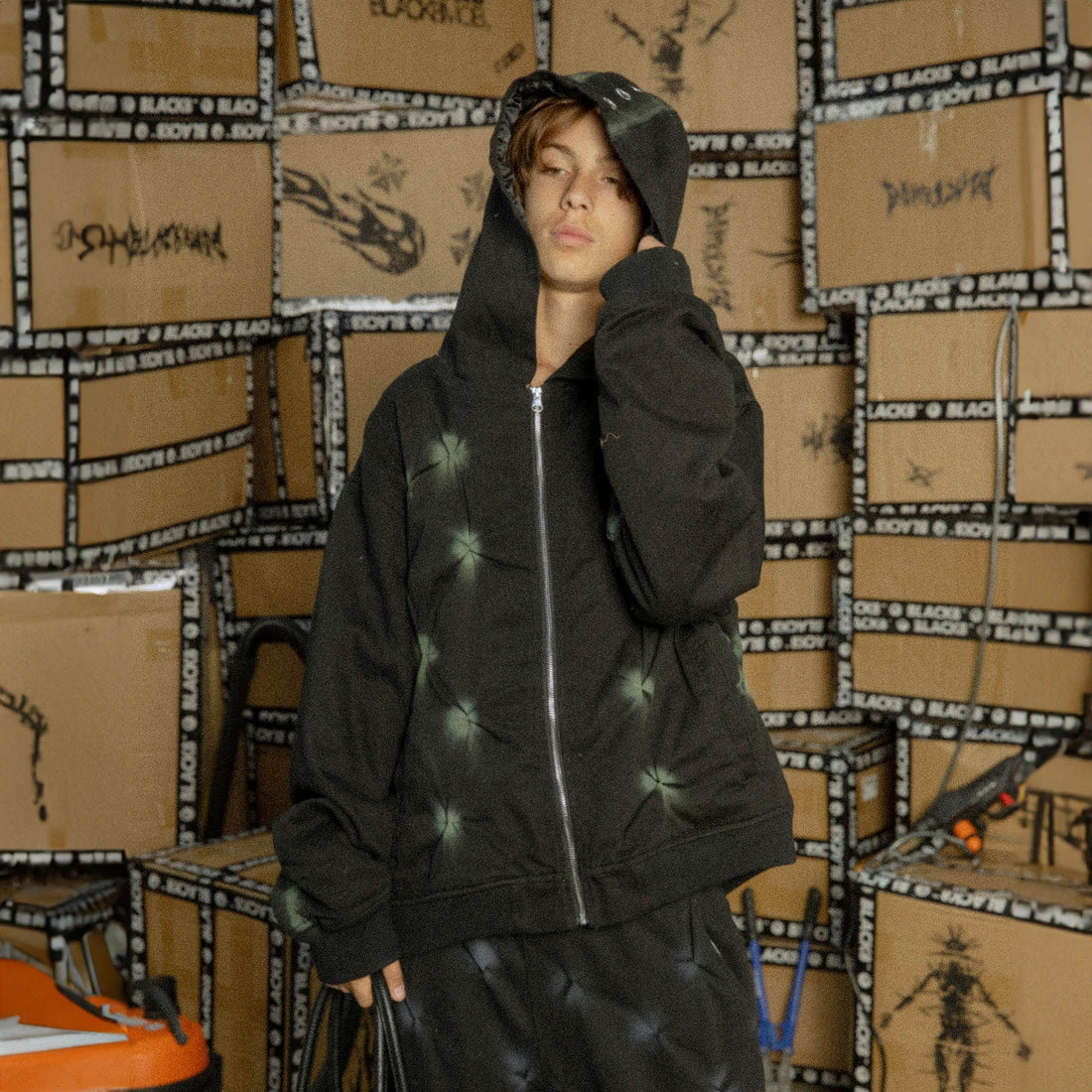 BLACK8MOB Wrinkled Tie-Dye Zip-Up Hoodie-Jacket-S-Free Shipping Leatheretro