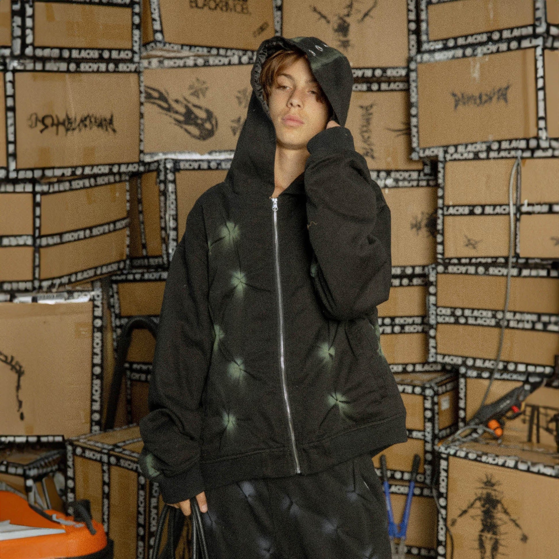 BLACK8MOB Wrinkled Tie-Dye Zip-Up Hoodie-Jacket-S-Free Shipping Leatheretro