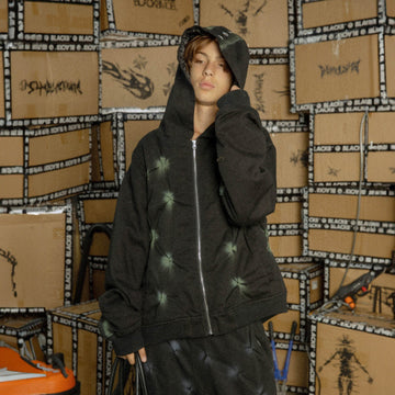 BLACK8MOB Wrinkled Tie-Dye Zip-Up Hoodie-Jacket-S-Free Shipping Leatheretro