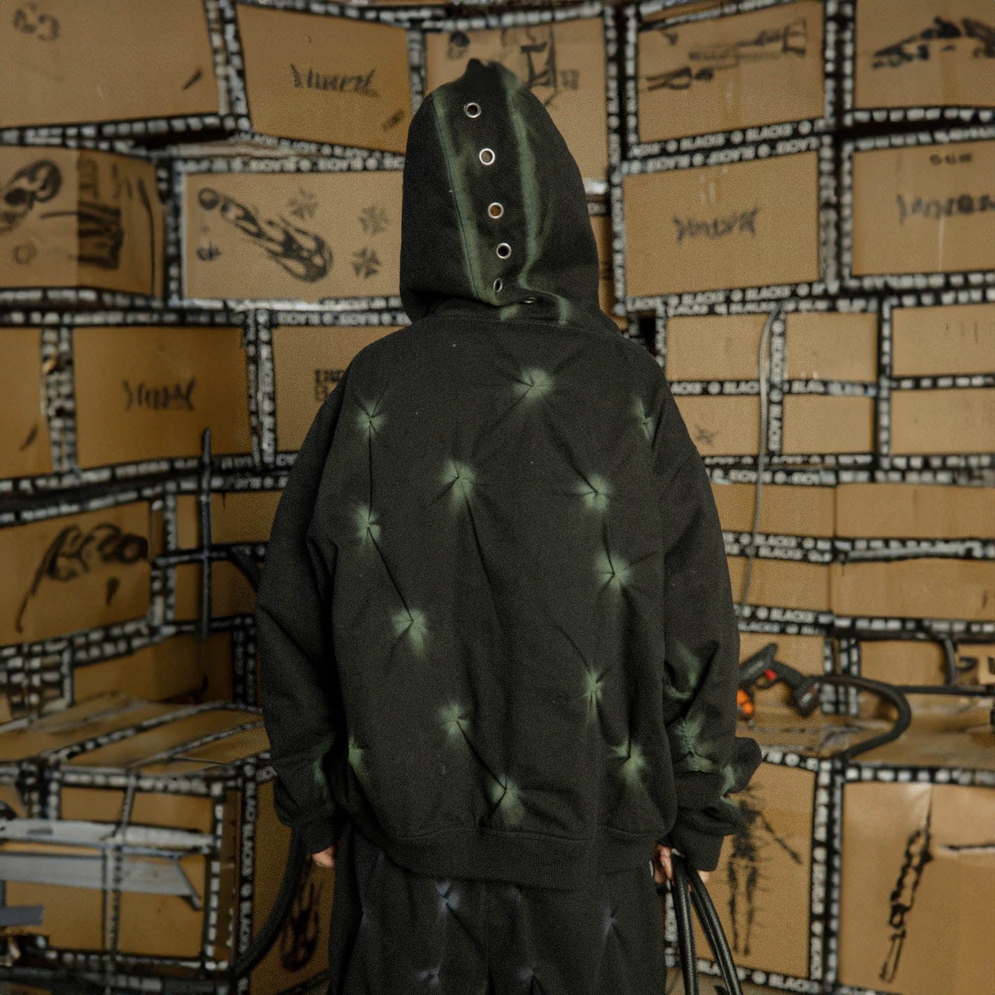 BLACK8MOB Wrinkled Tie-Dye Zip-Up Hoodie-Jacket-S-Free Shipping Leatheretro