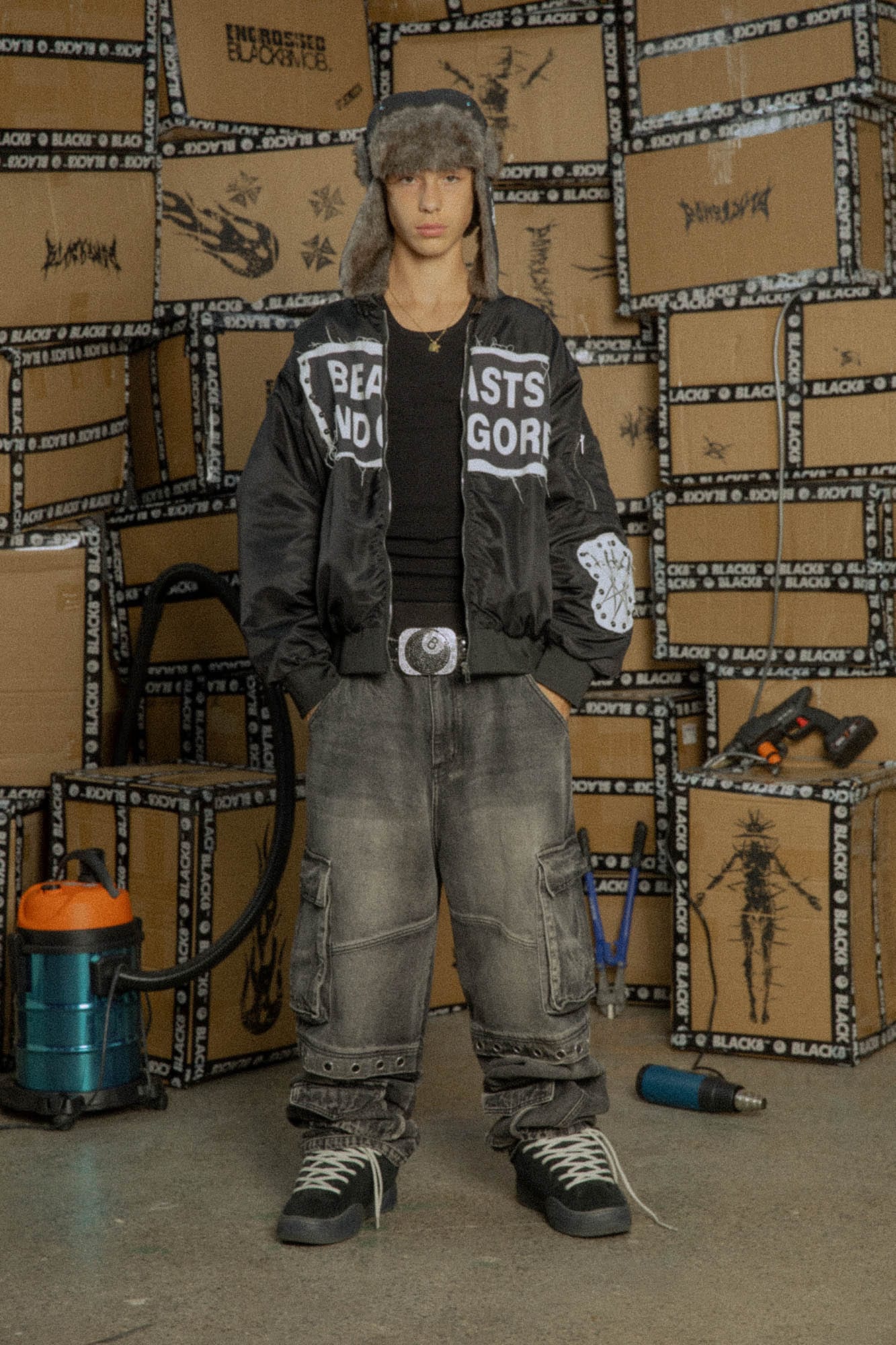 BLACK8MOB Studded Patchwork Bomber Jacket-Jacket-S-Free Shipping Leatheretro