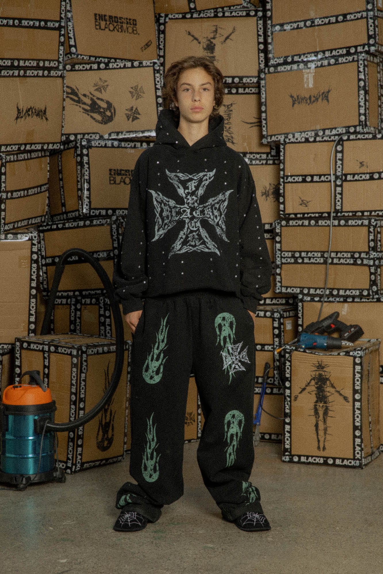 BLACK8MOB Full Studded Cross Hoodie-Hoodie-S-Free Shipping Leatheretro