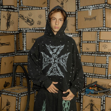BLACK8MOB Full Studded Cross Hoodie-Hoodie-S-Free Shipping Leatheretro