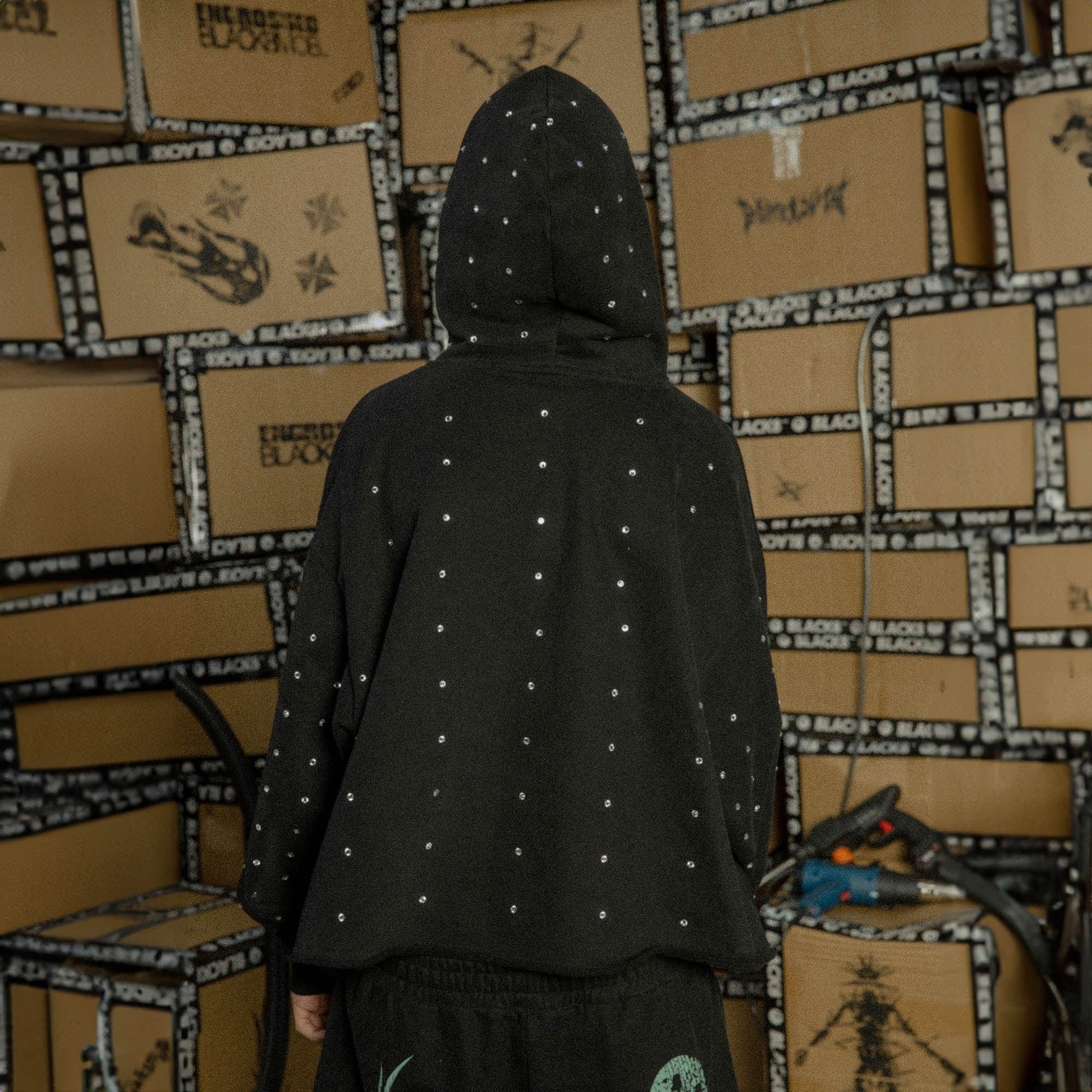 BLACK8MOB Full Studded Cross Hoodie-Hoodie-S-Free Shipping Leatheretro