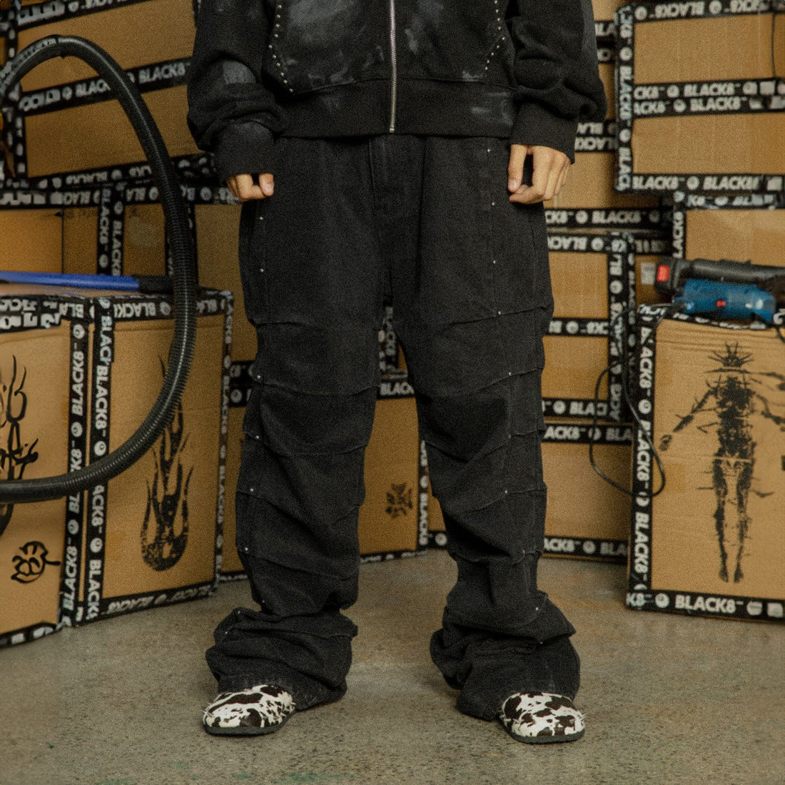 BLACK8MOB Armour Crinkled Rivet Pants-Pants-S-Free Shipping Leatheretro