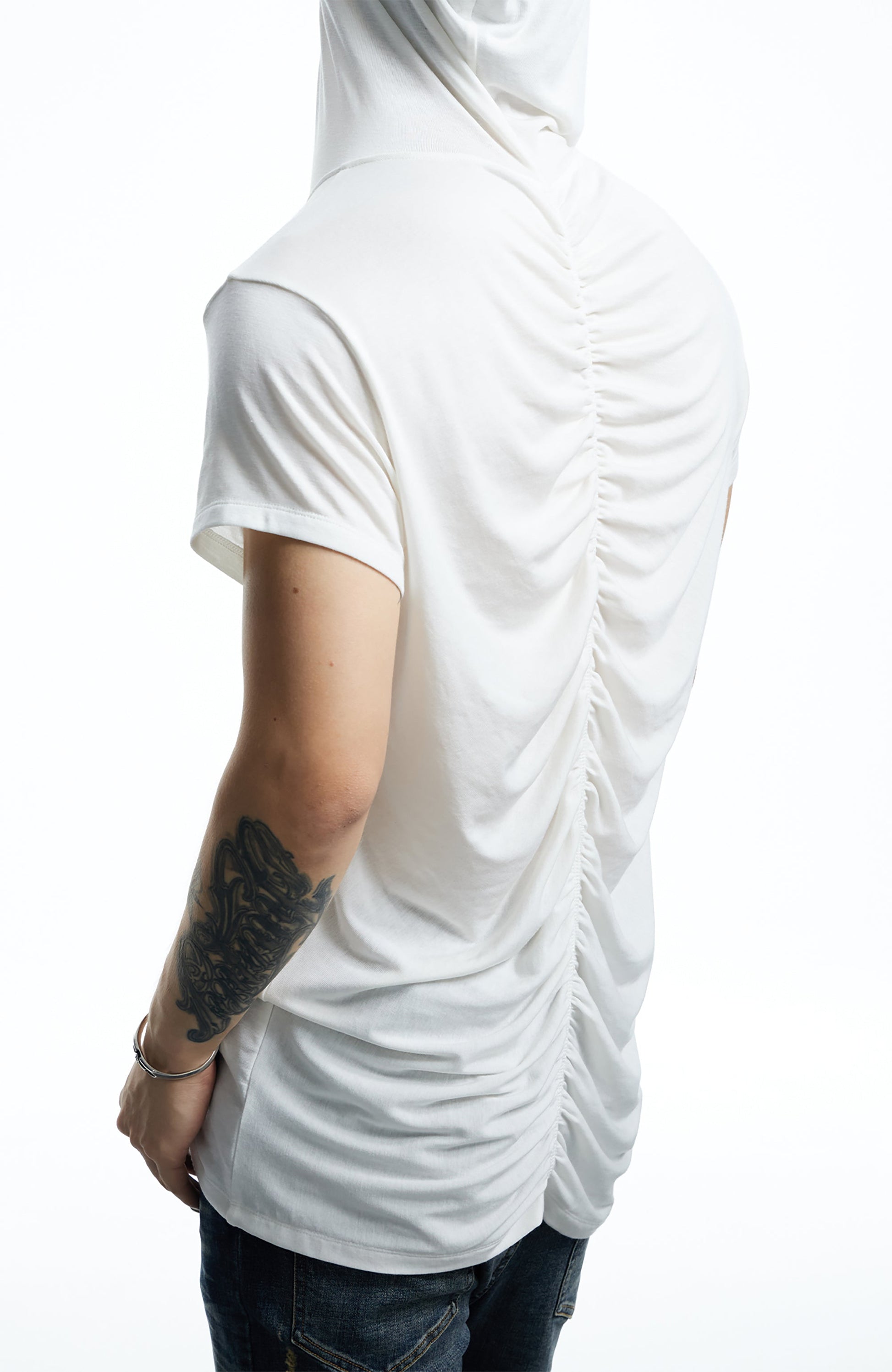 DND4DES Ruched Back Hooded T-Shirt-T Shirt-S (Preorder)-White-Free Shipping Leatheretro