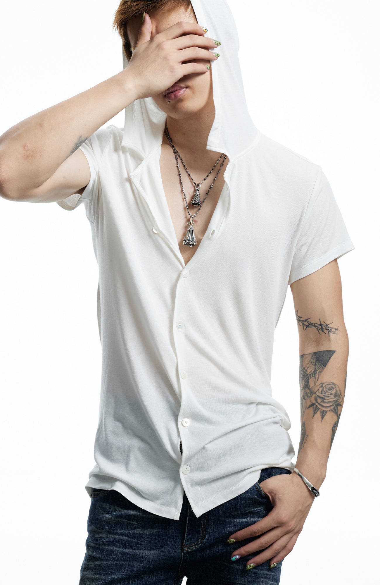 DND4DES Ruched Back Hooded T-Shirt-T Shirt-S (Preorder)-White-Free Shipping Leatheretro