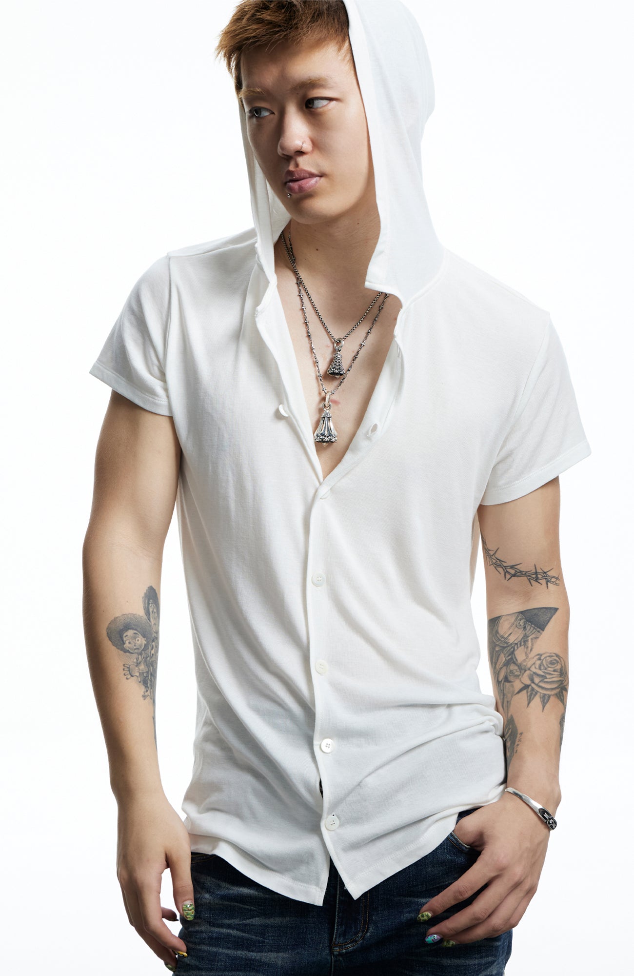 DND4DES Ruched Back Hooded T-Shirt-T Shirt-S (Preorder)-White-Free Shipping Leatheretro