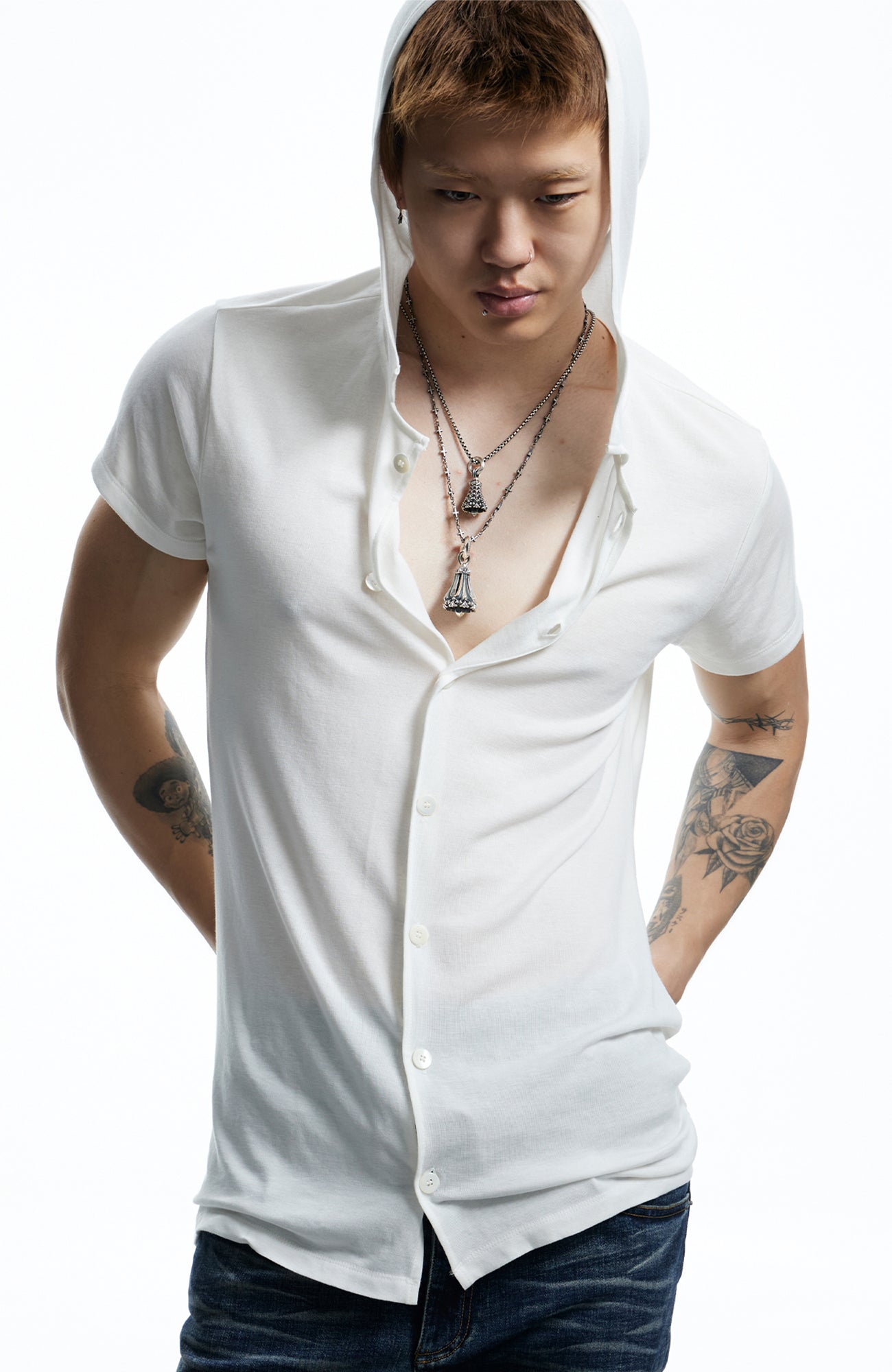 DND4DES Ruched Back Hooded T-Shirt-T Shirt-S (Preorder)-White-Free Shipping Leatheretro
