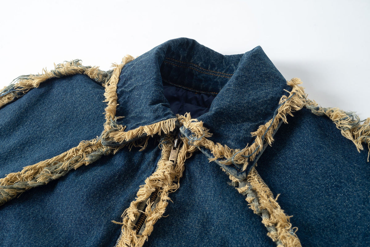 TUIMU Fringe-Trim Denim Jacket-Jacket-S-Free Shipping Leatheretro