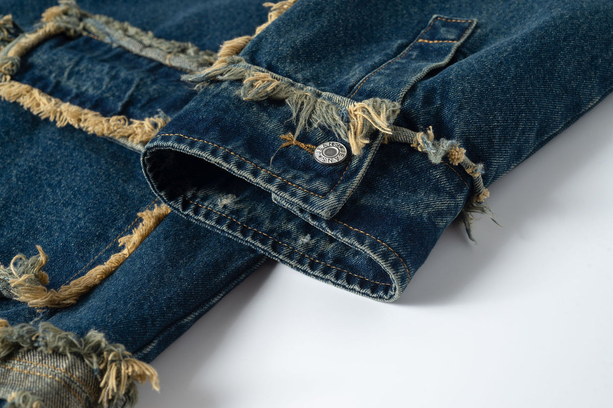 TUIMU Fringe-Trim Denim Jacket-Jacket-S-Free Shipping Leatheretro